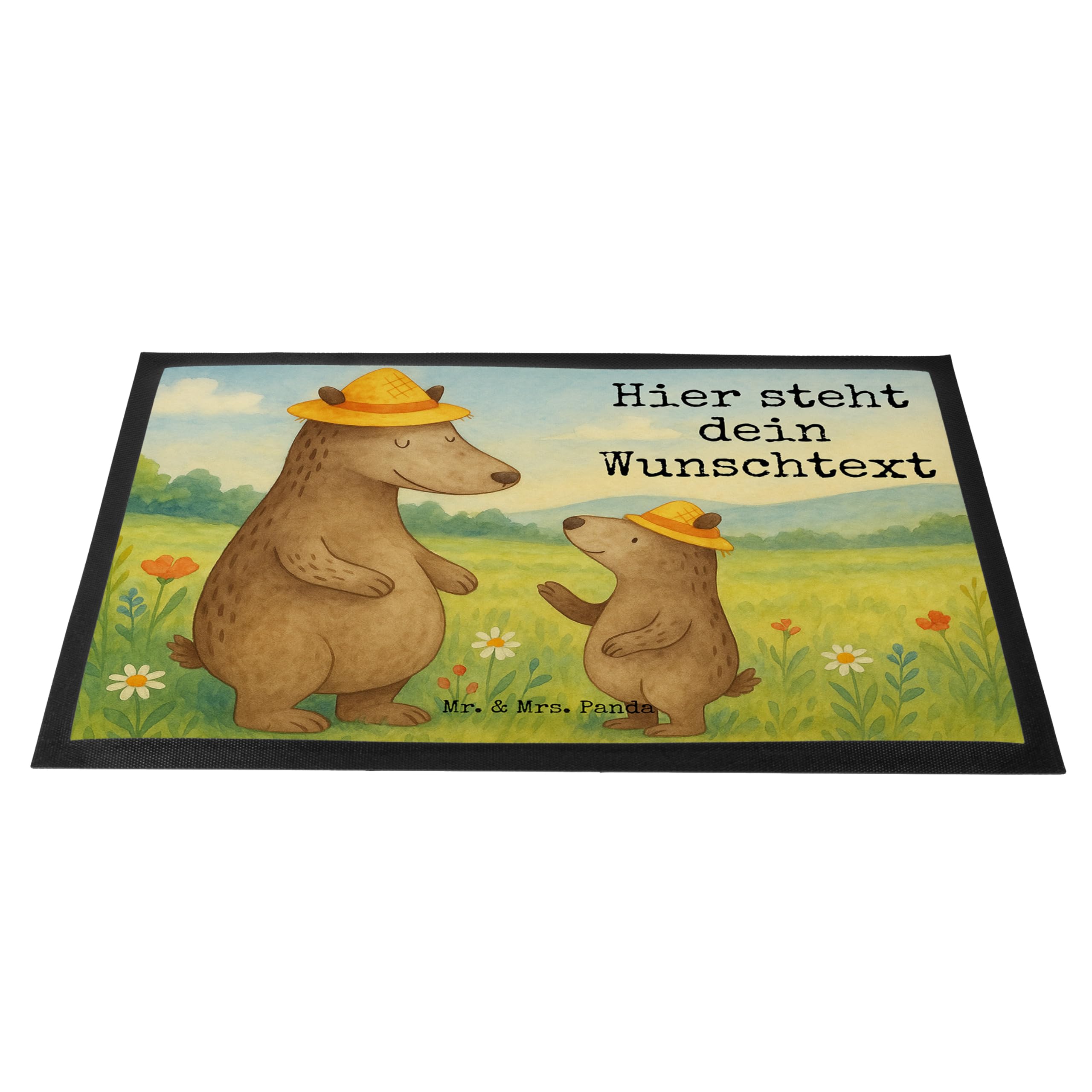 Mr. & Mrs. Panda Personalisierte Fussmatte Bären mit Hut Design 40 x 60 cm - Geschenk, Fußmatte personalisierbar, Vatertag, Namen, Familie, Family, Muttertag, Name, personalisiert, Kinder