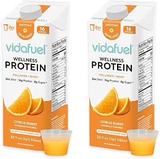 Vidafuel Protein Drink, 16g Protein per 2oz Shot, 32 fl oz Carton, 2 Pack, Citrus, Collagen and Whey Drink, No Artificial Sweeteners