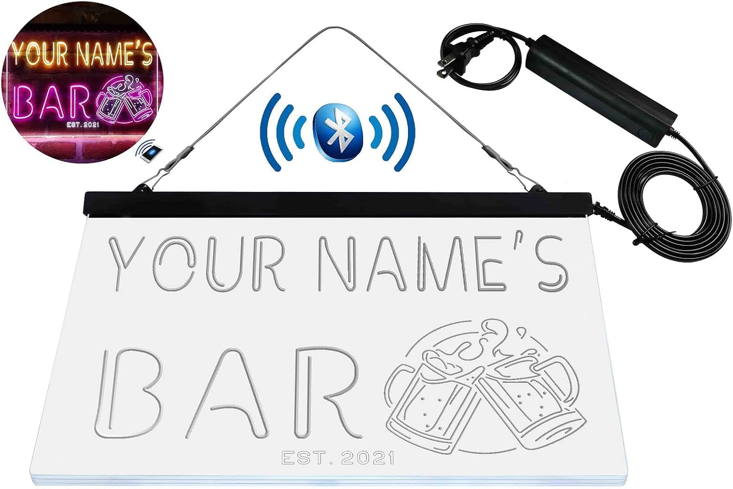 Personalized Beer Mug Deco Tri-Color LED Neon Light Sign Customize Name Date Text Quote Font White & Purple & Yellow 17.7 x 13.6 Inches st9s43-w2-tm-wpy