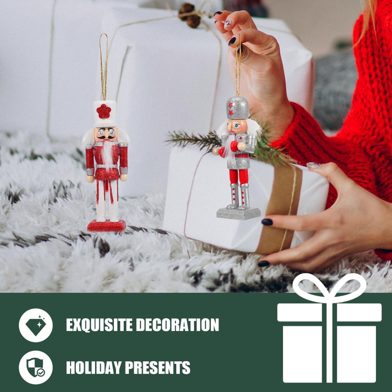 Cabilock 10Pcs Christmas Nutcracker Ornaments Wooden Nutcracker Hanging Decorations Christmas Soldier Pendant Figures for Xmas Tree Table Decor Holiday Party Supplies, 5 Inch