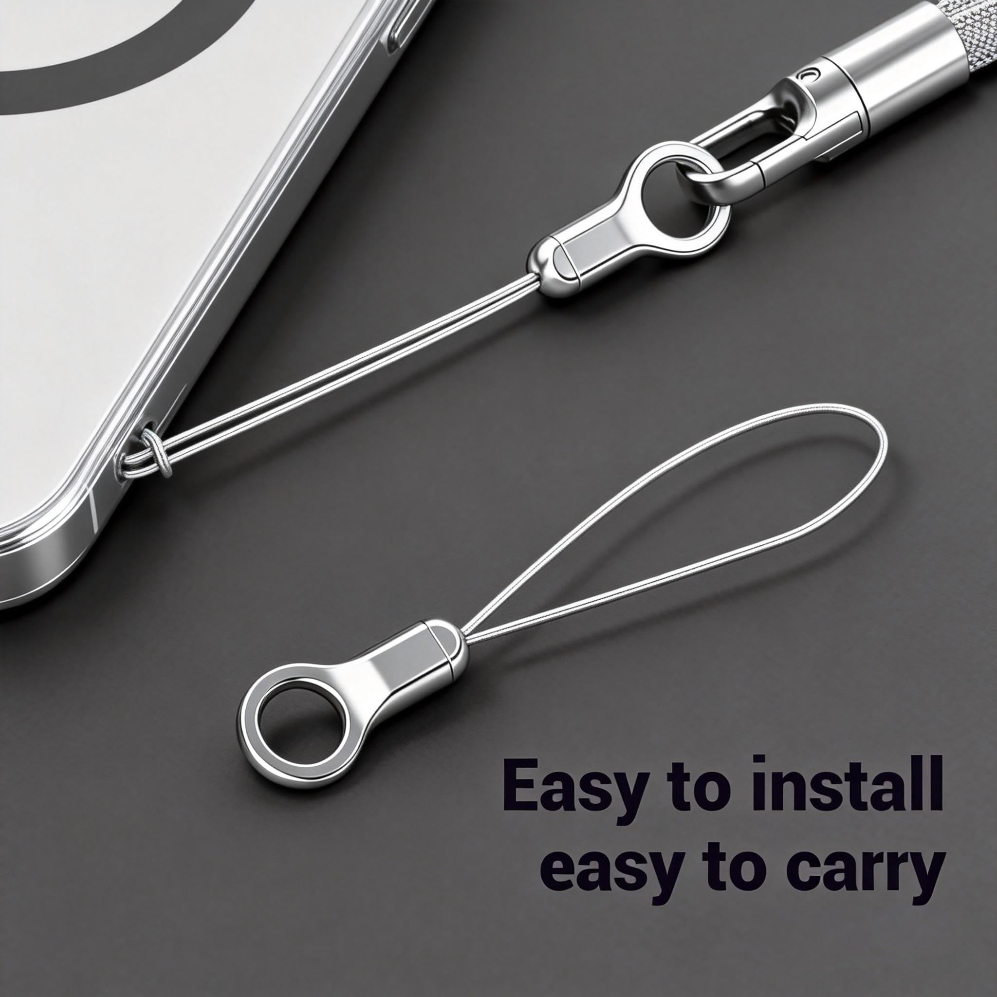 Phone Tether Tab & Cell Phone Charms Split Ring Strap 360° Swivel Clip Ultra Thin Stainless Steel Universal Lanyard Patch Cords DIY String for All Phone Cases Hanging USB Drive Keychain Accessories — view 2