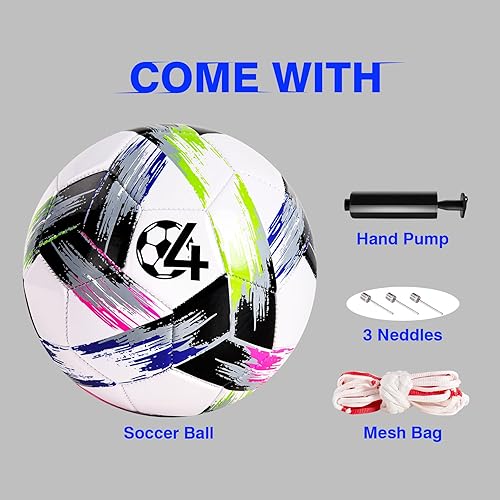 Miniatura 3 de Balón de fútbol de tamaño 2345 con bomba y bolsa, pelota desinflada, paquete de 1, 2 o 3 unidades, color blanco y negro clásico, pelota de fútbol