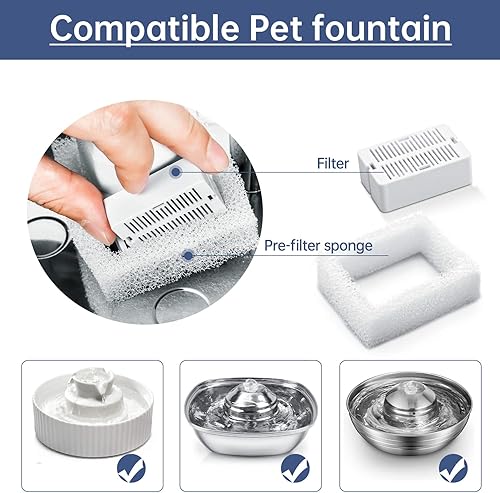 Miniatura 2 de Filtros de repuesto para fuente de agua para gatos, paquete de 16 filtros de carbono para fuentes de agua para gatos y 4 filtros de espuma para
