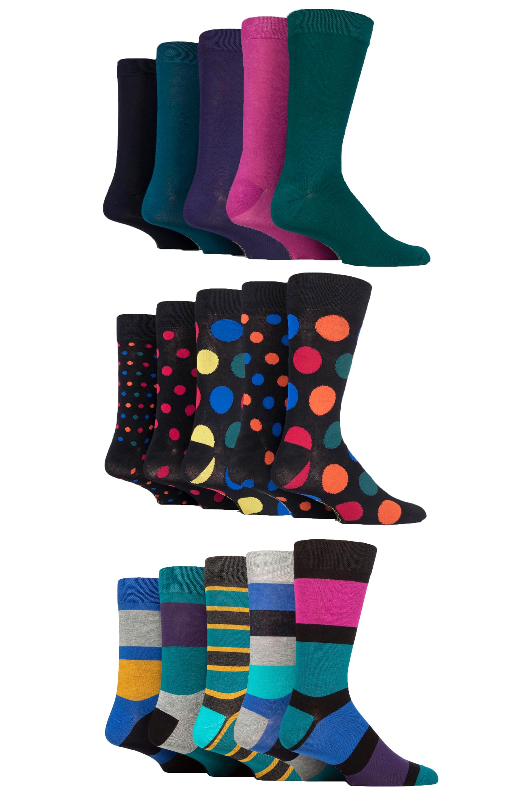 Sockshop Men's Jewels Soft Bamboo Socks - Breathable & Cooling In Many Patterns And Colours In Size 7-11 In A 15 Pair Multipack 7-11