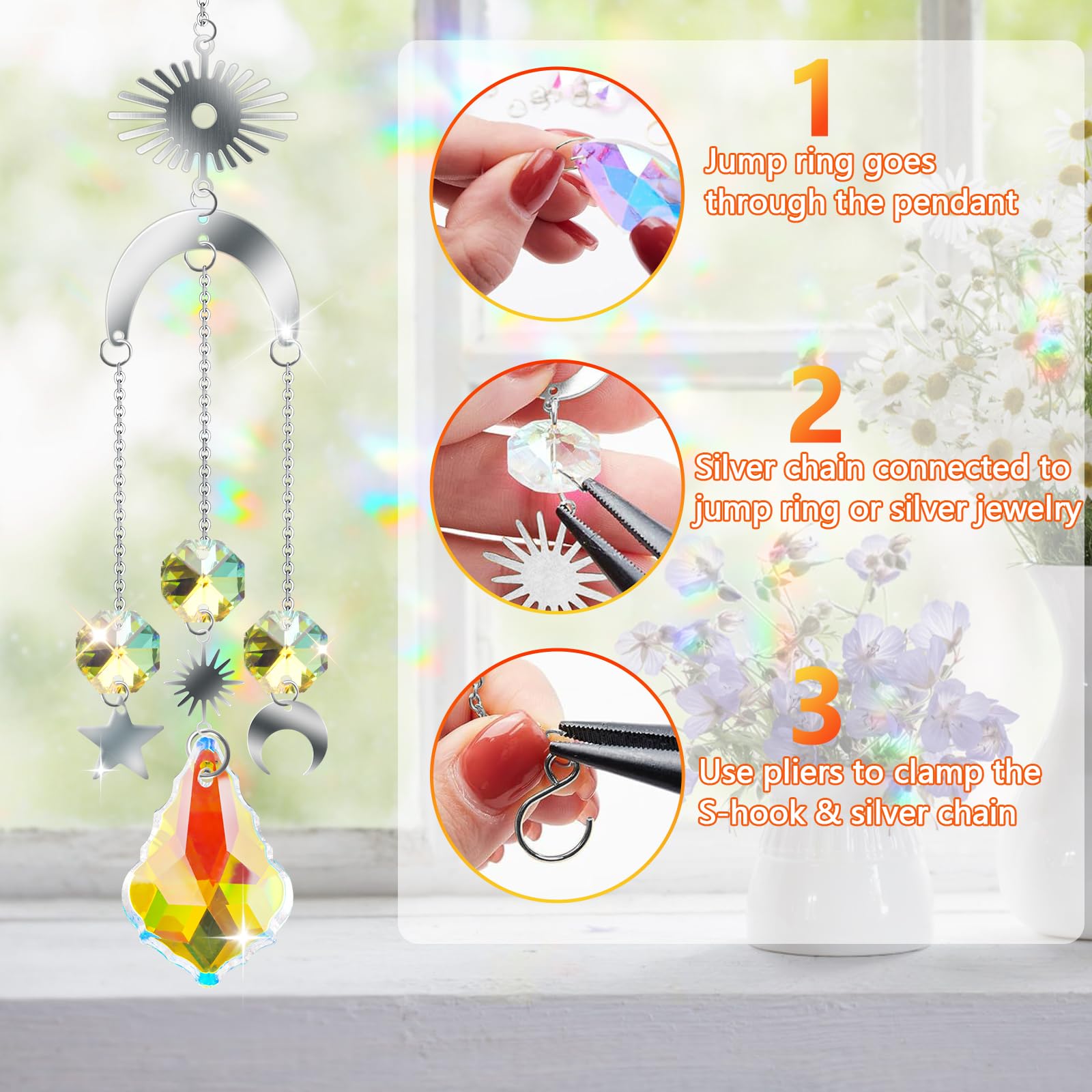 200 Pièces Attrape-Soleil Cristal - Kit DIY Décoration Fenêtre Jardin | Pendeloques Cristal Facetté