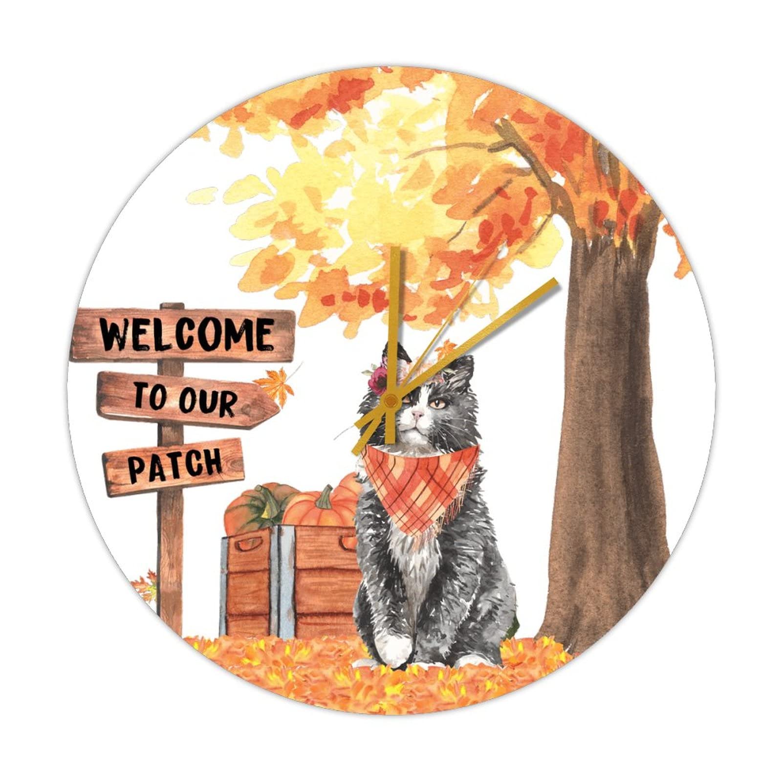 Horloge murale en bois de qualité supérieure motif chat décoration d'automne 38cm