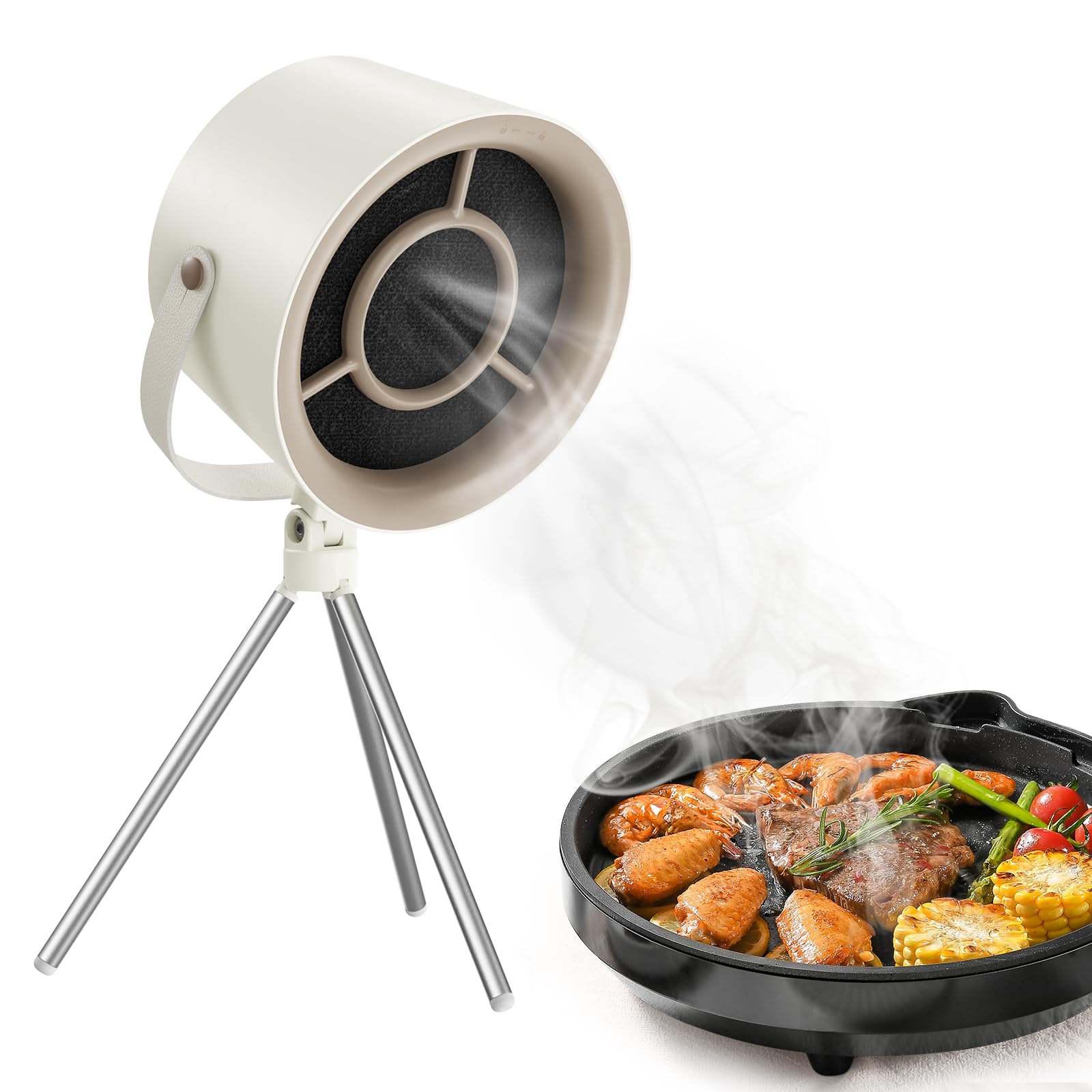 JXTZPortable Range Hood, 3-Speed Suction Desktop Compact Range Hood for Cooking, Mini Exhaust Fan, 90° Adjustable Rotation, 5 Activated Carbon Filters, Kitchen Exhaust Fan for Indoor BBQ, Hot Pot