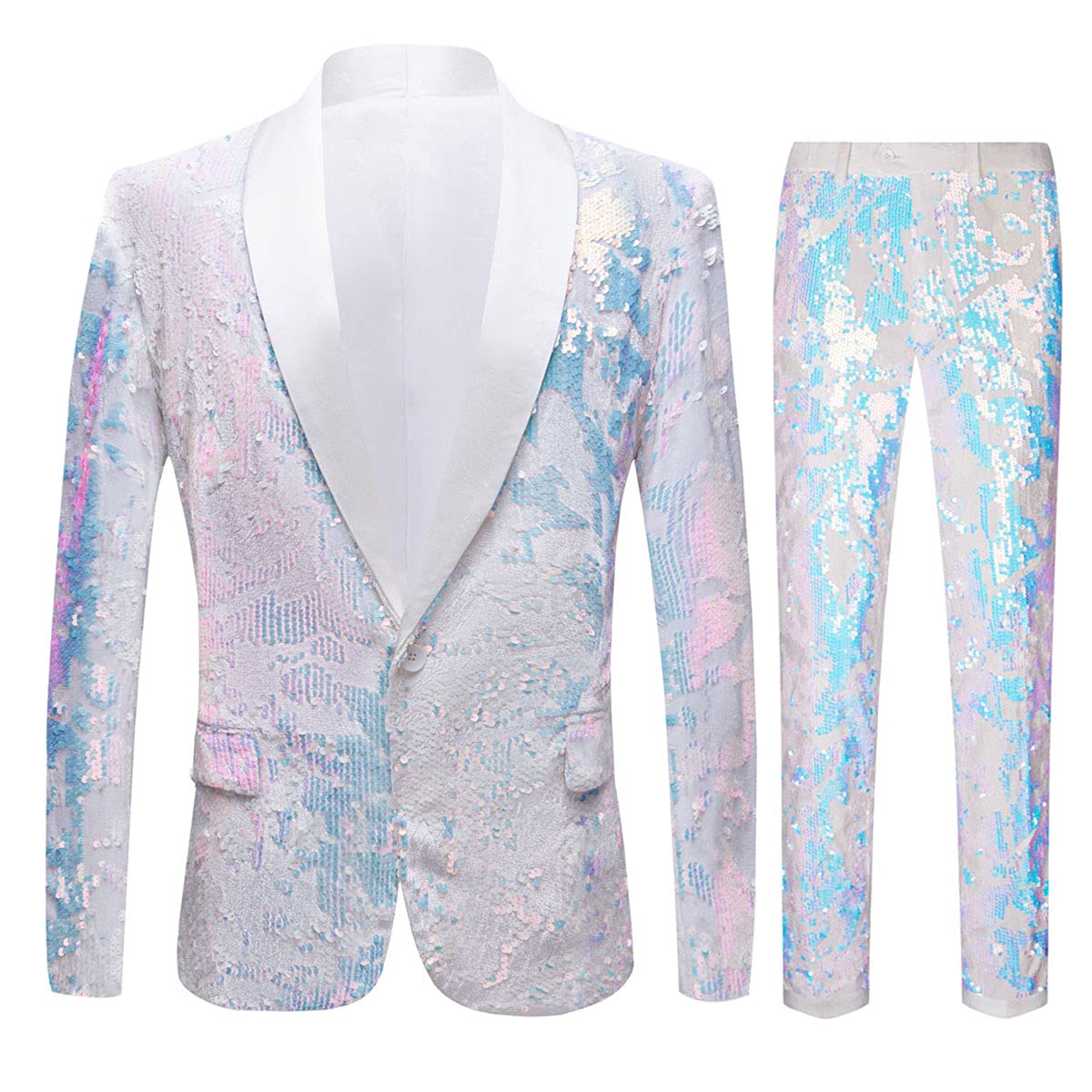 Men Fashionable Floral Pattern Sequins Two Pieces Set Suits