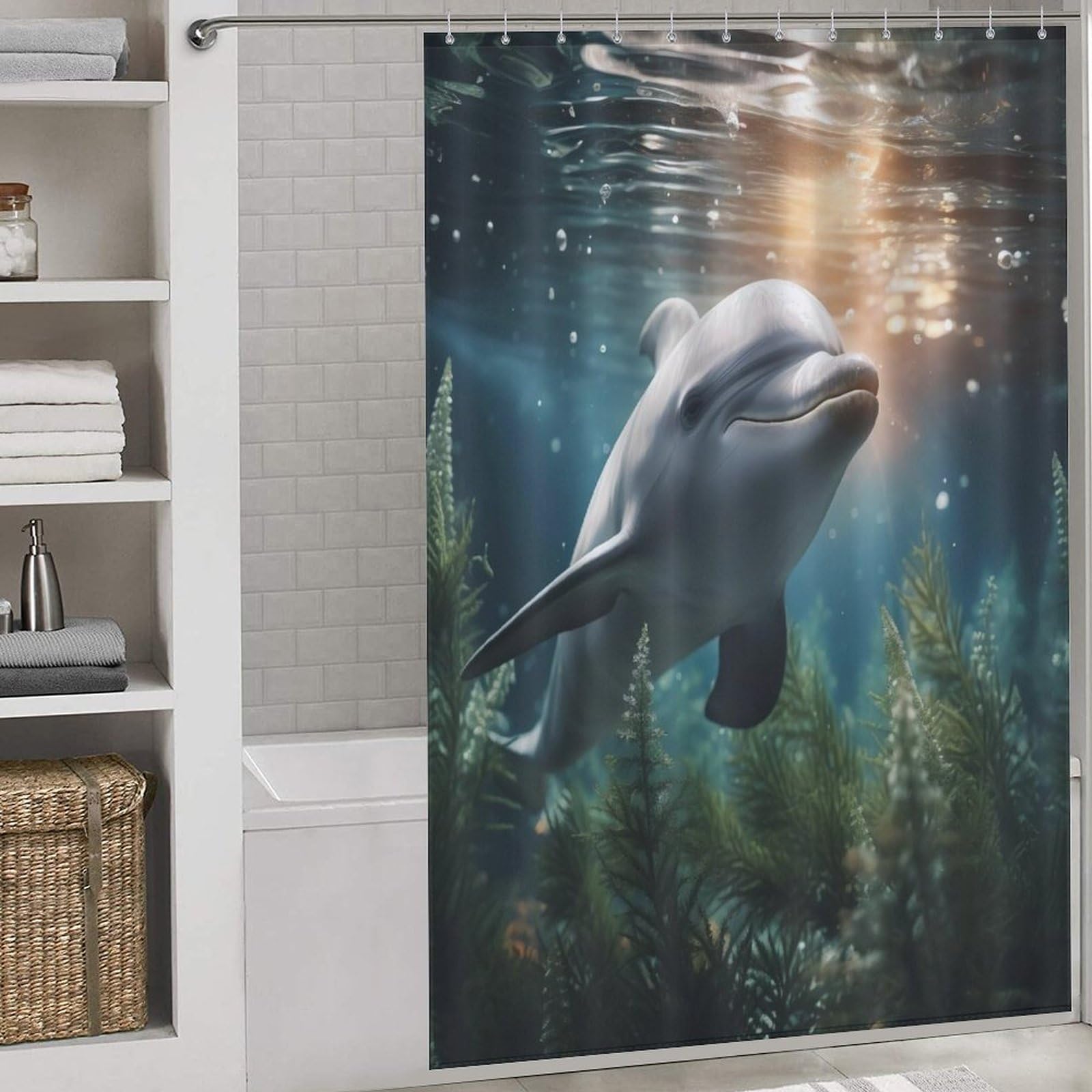 Rideau de douche dauphin lavable pour une salle de bain marine