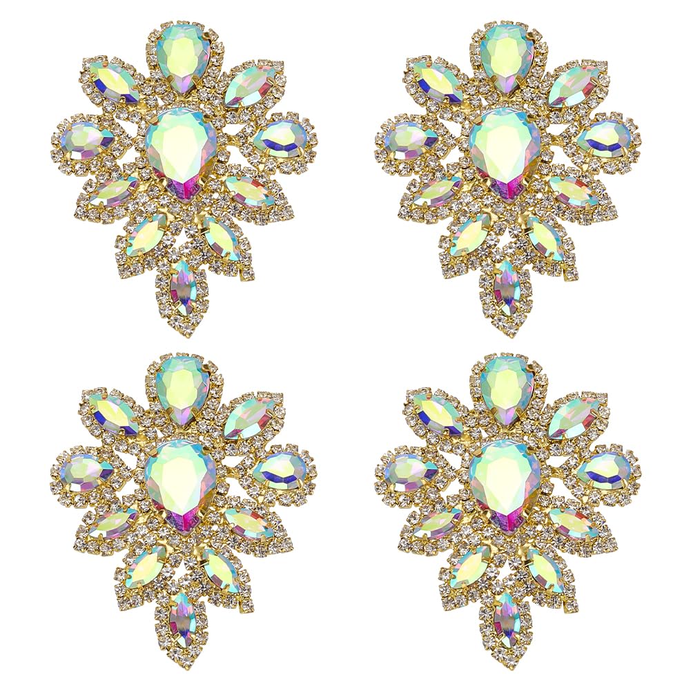 FINGERINSPIRE 4 apliques en forma de gota de agua de diamantes de imitación, 57 x 45 mm Ab Colorido, apliques de gotas de pedrería, parche de decoración DIY para la decoración de la ropa, adecuado