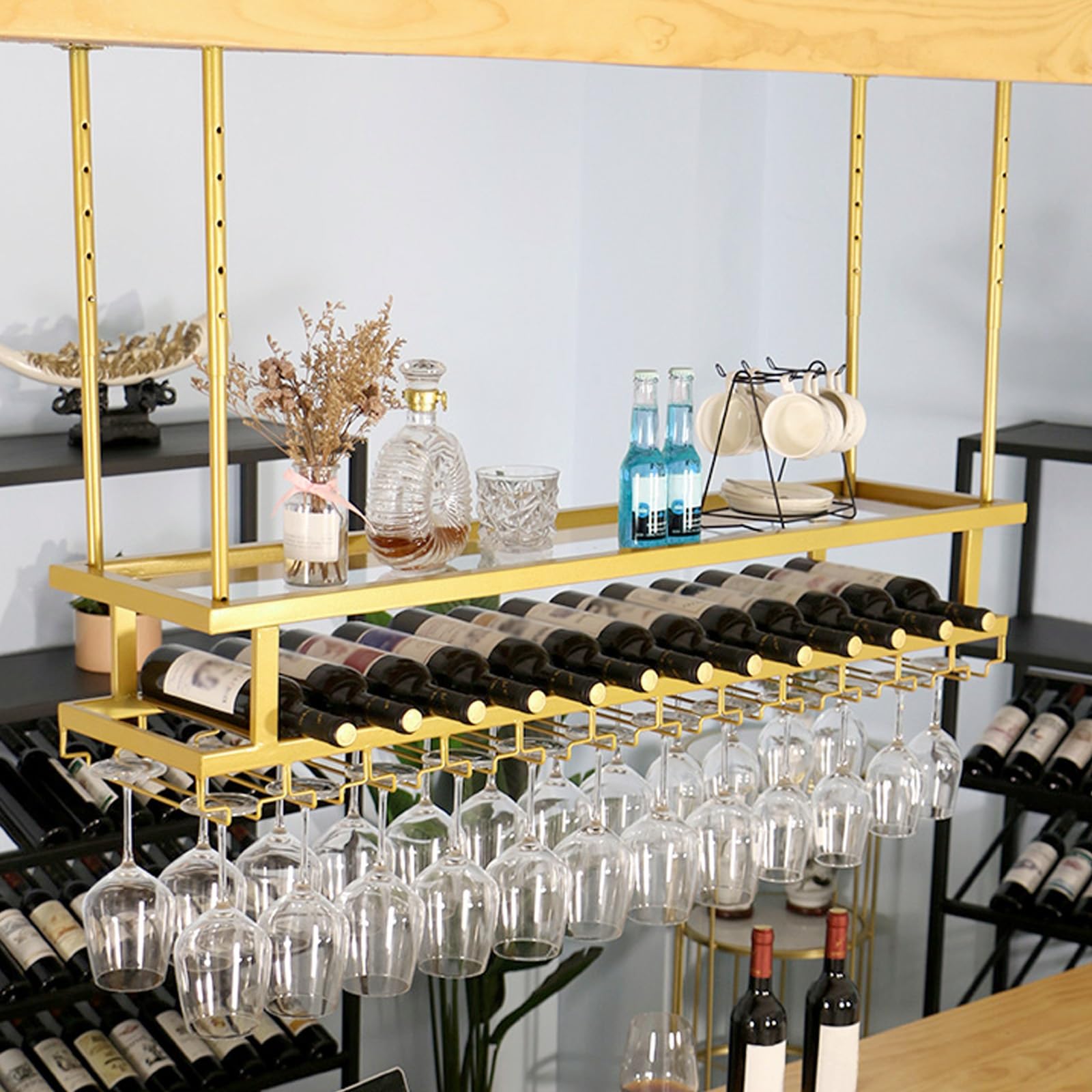 Amazon｜ワイングラスホルダー 吊り下げ棚 金属製ワインラック、ワイン