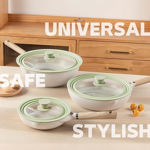 Miniatura 9 de J&C LIFE Tapa universal para ollas y sartenes se adapta a utensilios de cocina de 10, 11 y 12 pulgadas, tapa de vidrio templado con anillo de