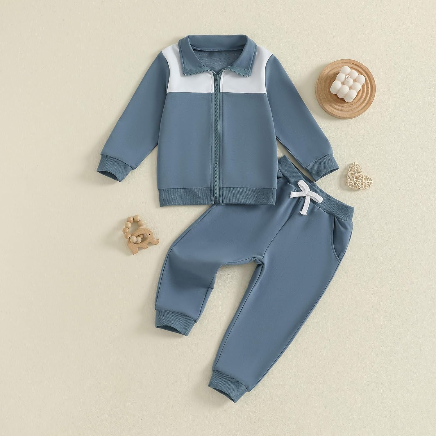 fhutpw Baby Toddler Boy Fall Winter Outfits Long Sleeve Zip Up Sweatshirt Jacket & Elastic Waistband Sweatpants Clothes Set - Image 3