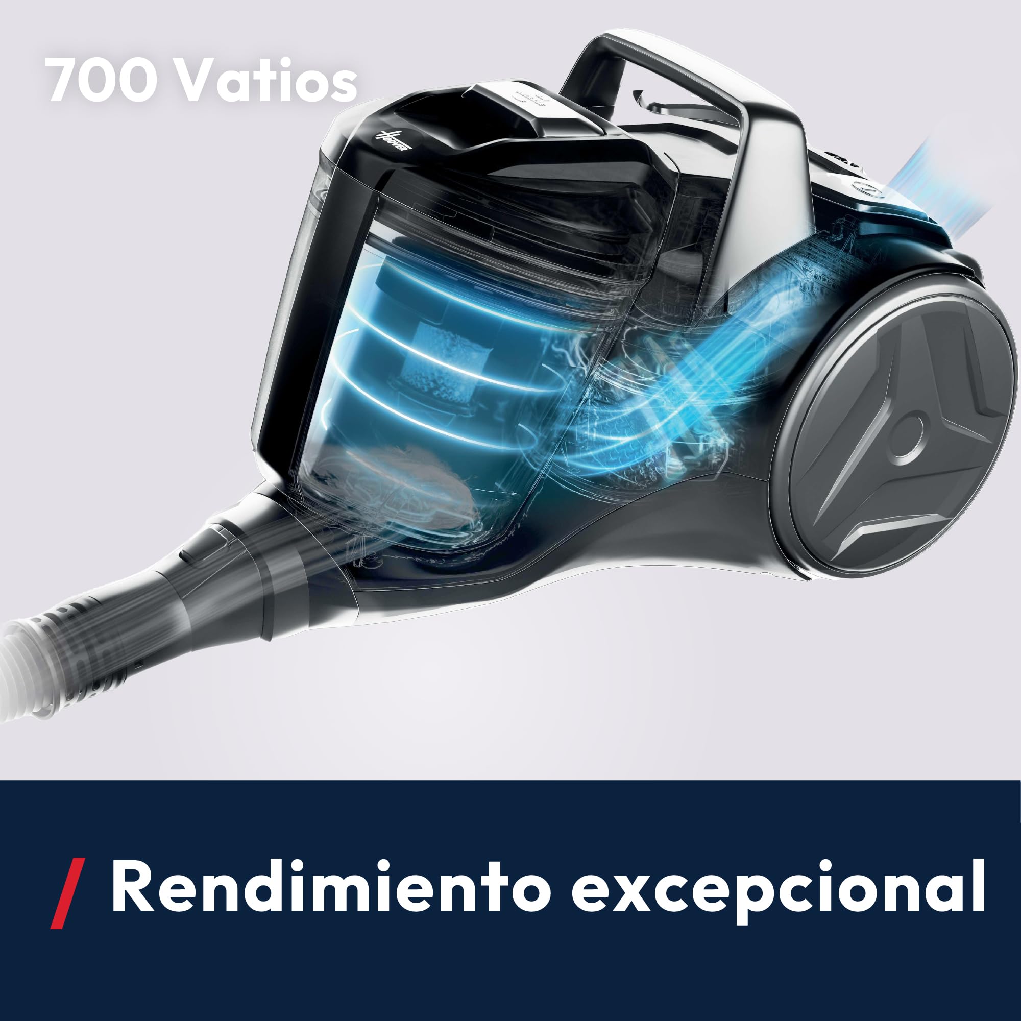 Hoover HP1 Aspirador Compacto Sin Bolsa,Ligero, Para Alfombras,Suelos Duros y Delicados,Contenedor de 2L,Con Cable,Filtro de Polvo EPA,Boquilla Para Parquet, Accesorios,Radio de Limpieza 7,5m [HPZ107]