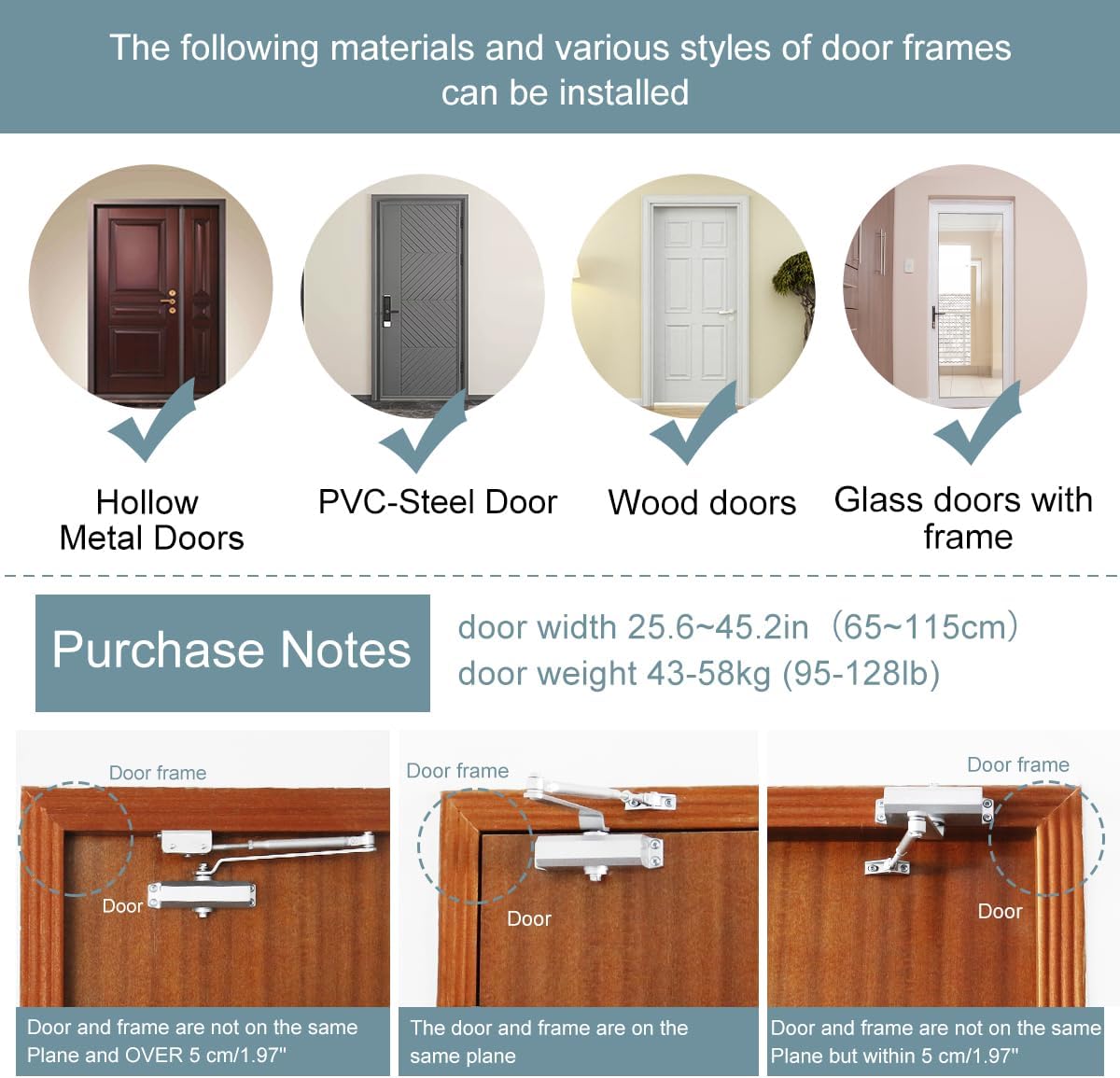 Onarway Automatic Door Closer Size-3: Hydraulic Slam-Free Soft Close, Adjustable Closing Speed, Quiet & Safe for Residential Home, Light Commercial & Office (95–128 lbs), Silver, Easy Install