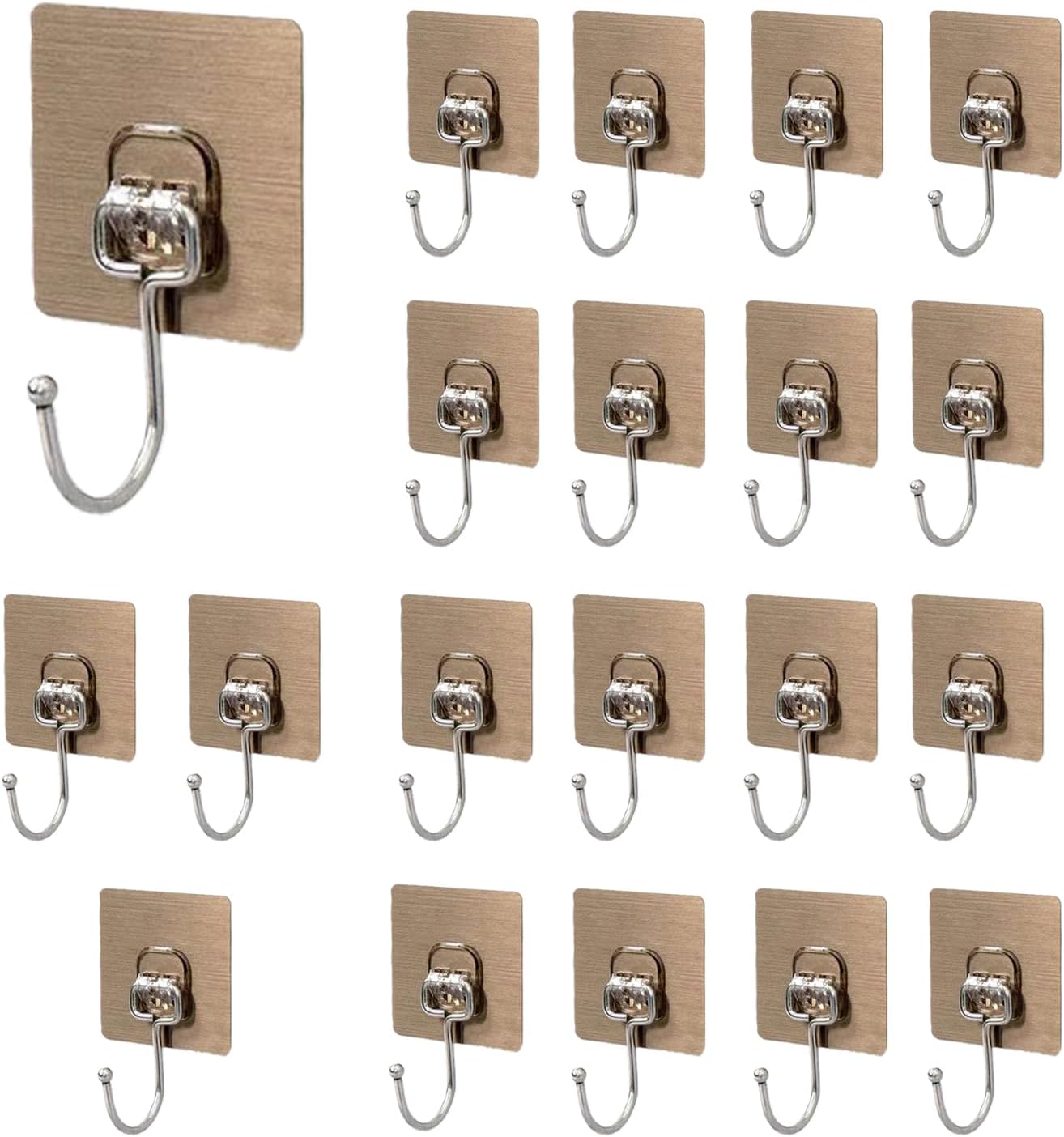 Adhesive Wall Hooks, Sticky Hanger Hook for Hanging Heavy Duty, Stick Hangers 20Kg Max, Self Adhesive Holder for Home Organizer, Bathroom, kitchen, Door, (20 Pack) (Grey)
