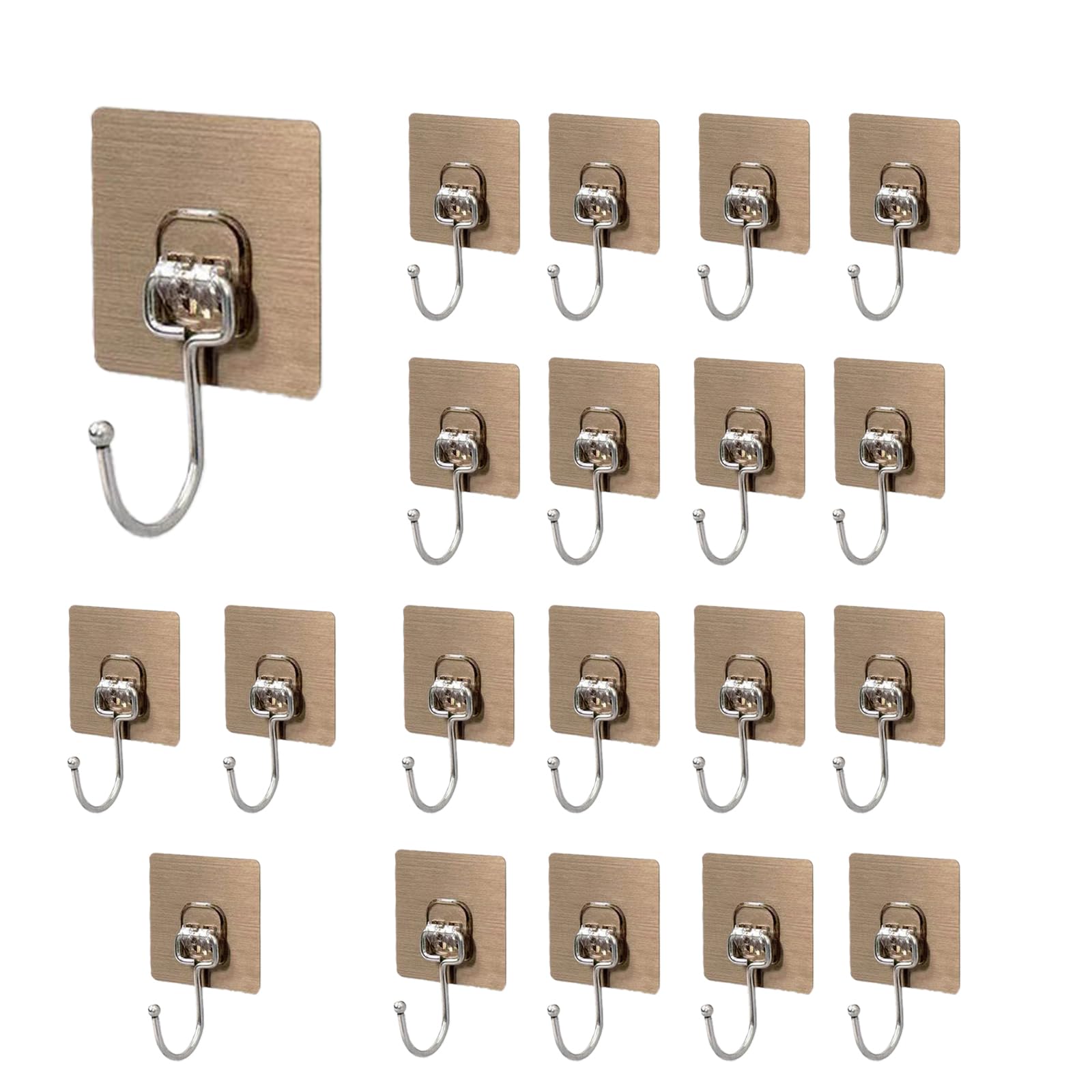 SULUNZEGER Adhesive Wall Hooks, Sticky Hanger Hook for Hanging Heavy Duty, Stick Hangers 20Kg Max, Self Adhesive Holder for Home Organizer, Bathroom, kitchen, Door, (20 Pack) (Grey)
