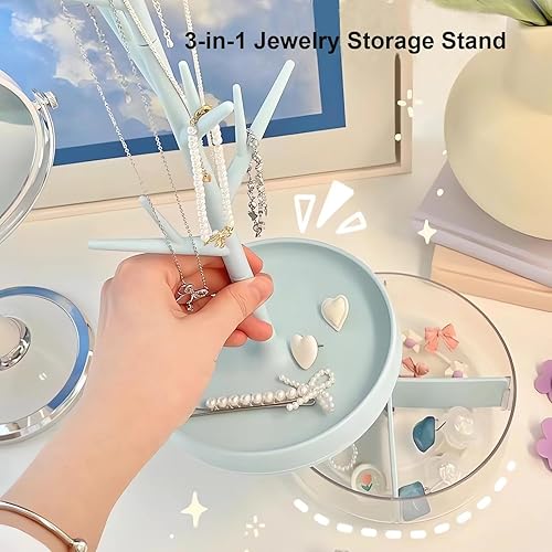 Miniatura 2 de Soporte de joyería 3 en 1 para collar, pulsera, soporte organizador de joyas para collares, pulseras, anillos, aretes y relojes (azul)