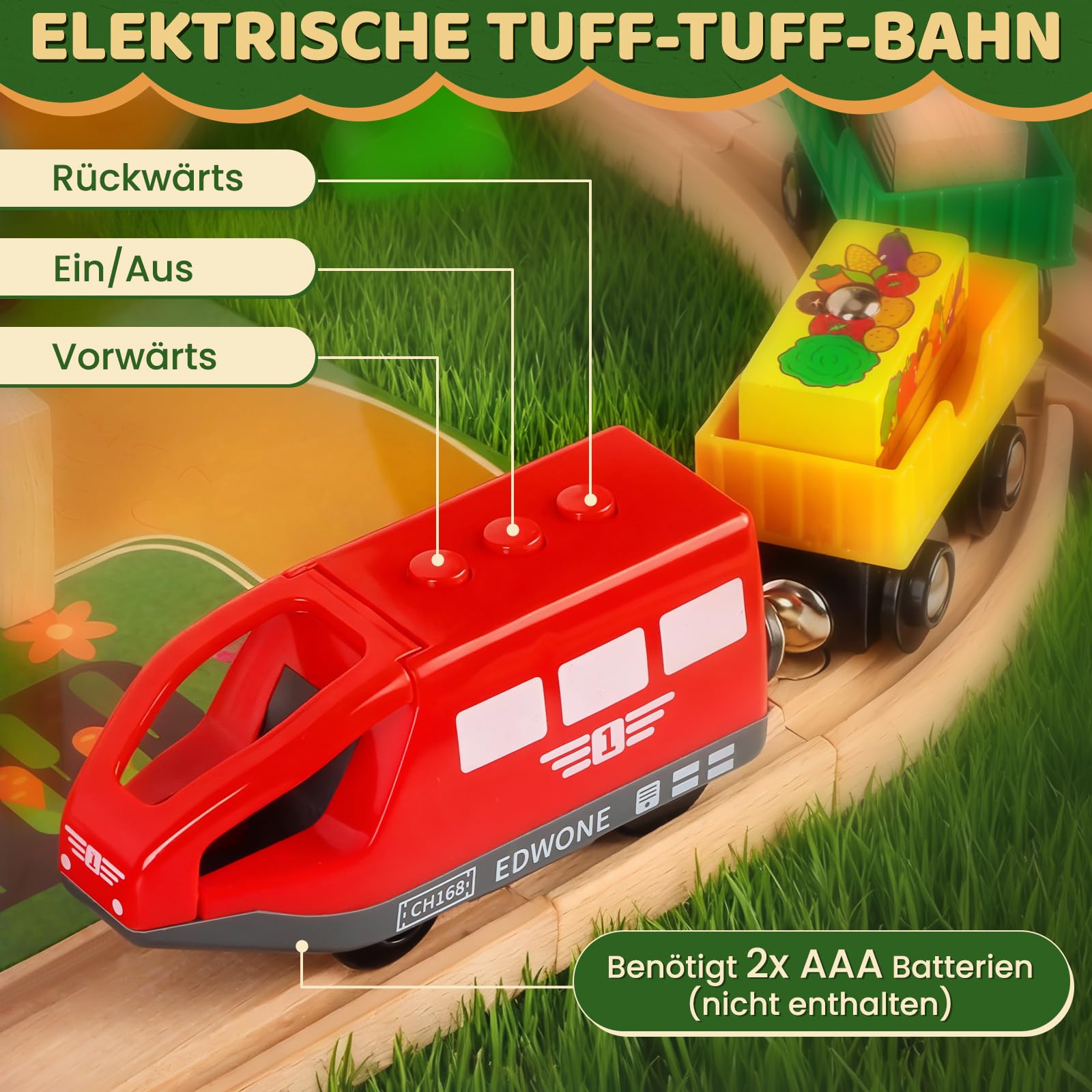 Eisenbahn Holz Set, 100 Stück Holzeisenbahn Schienen Bauernhof Thema holzschienen Eisenbahn mit Kleiner Zug, Teich, kleine Tiere für Jungen und Mädchen von 3+ Jahren