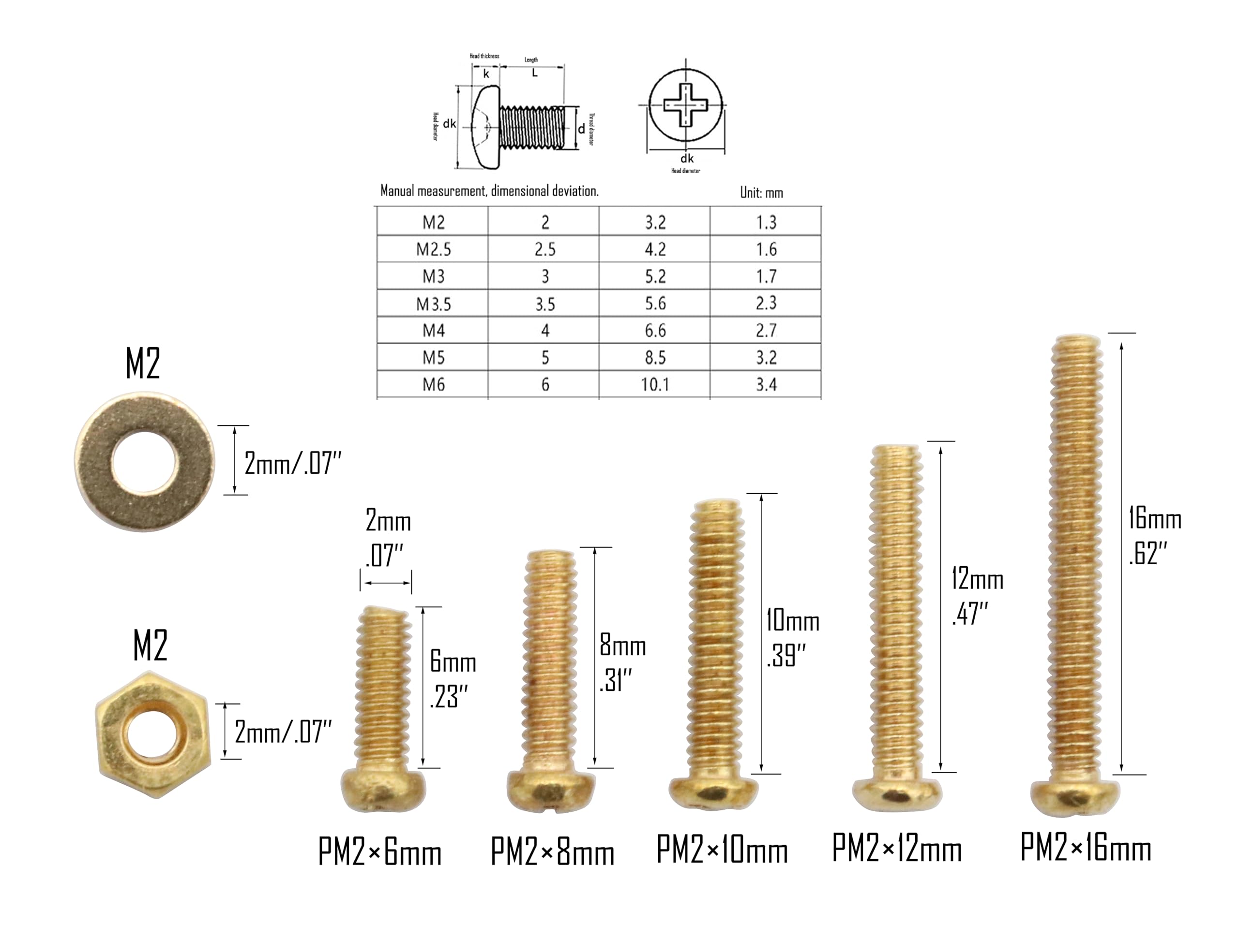 Copper Machine Screws Kit - 750pcs M2 with Nuts & Washers -2