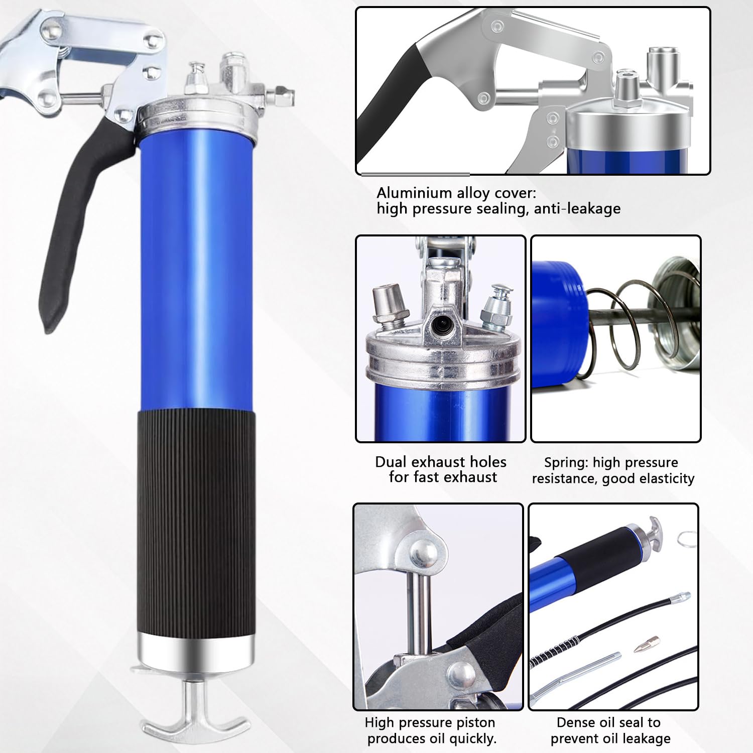 Grease Gun Kit, Heavy Duty Pistol Grip Grease Gun with Flex Hose, Quick Locking Coupler, Sharp Nozzle - Image 3