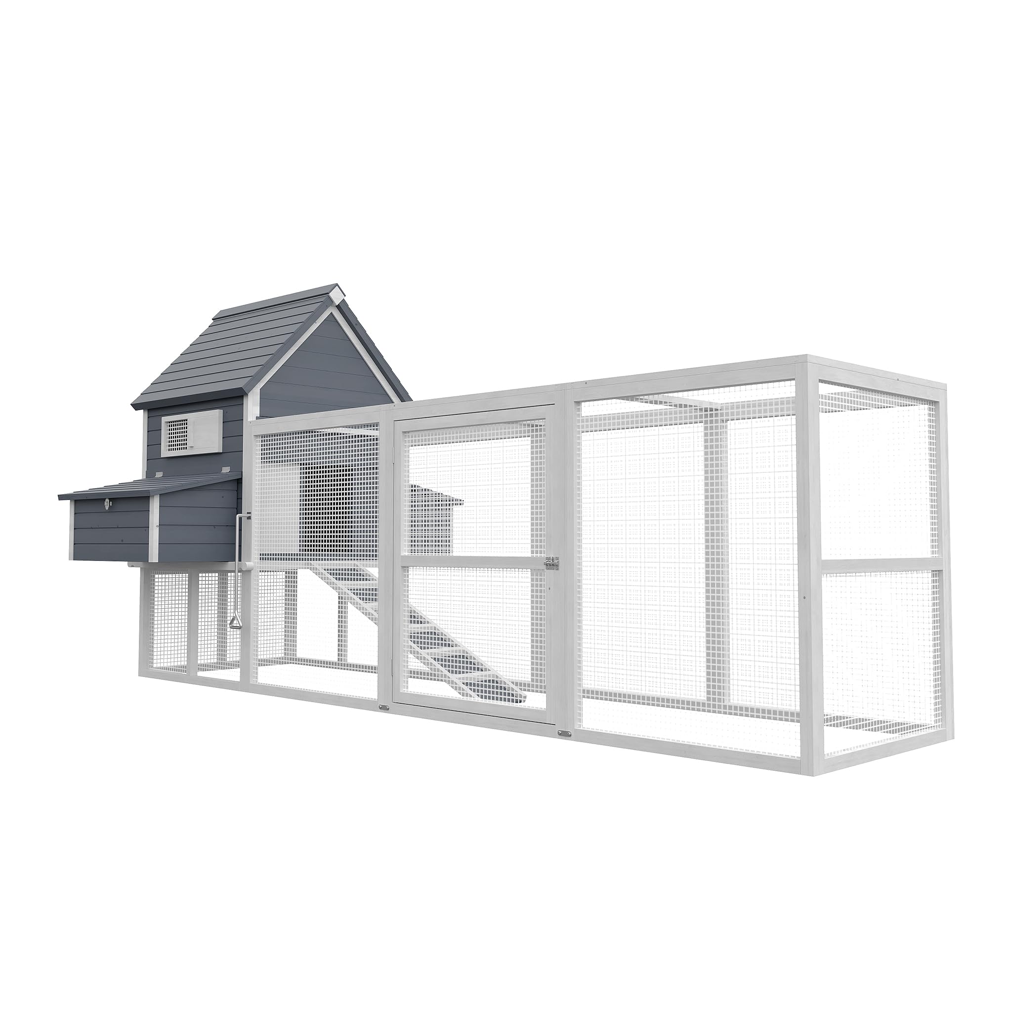 Grey Wooden Chicken Coop 310 x 150 x 150 cm, Nests and Runner, Removable Tray Cleaning