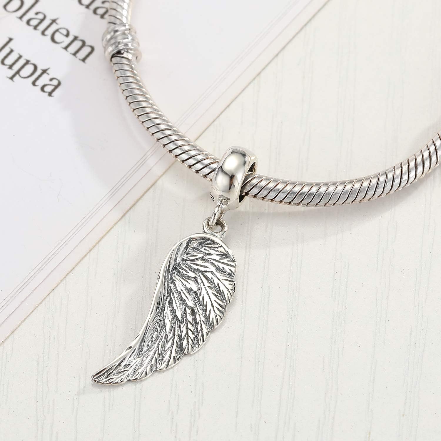 Angel Wing Charms Sterling Silver Feather Pendant fit Pandora Bracelet Necklaces Jewelry for Women Men - Image 2