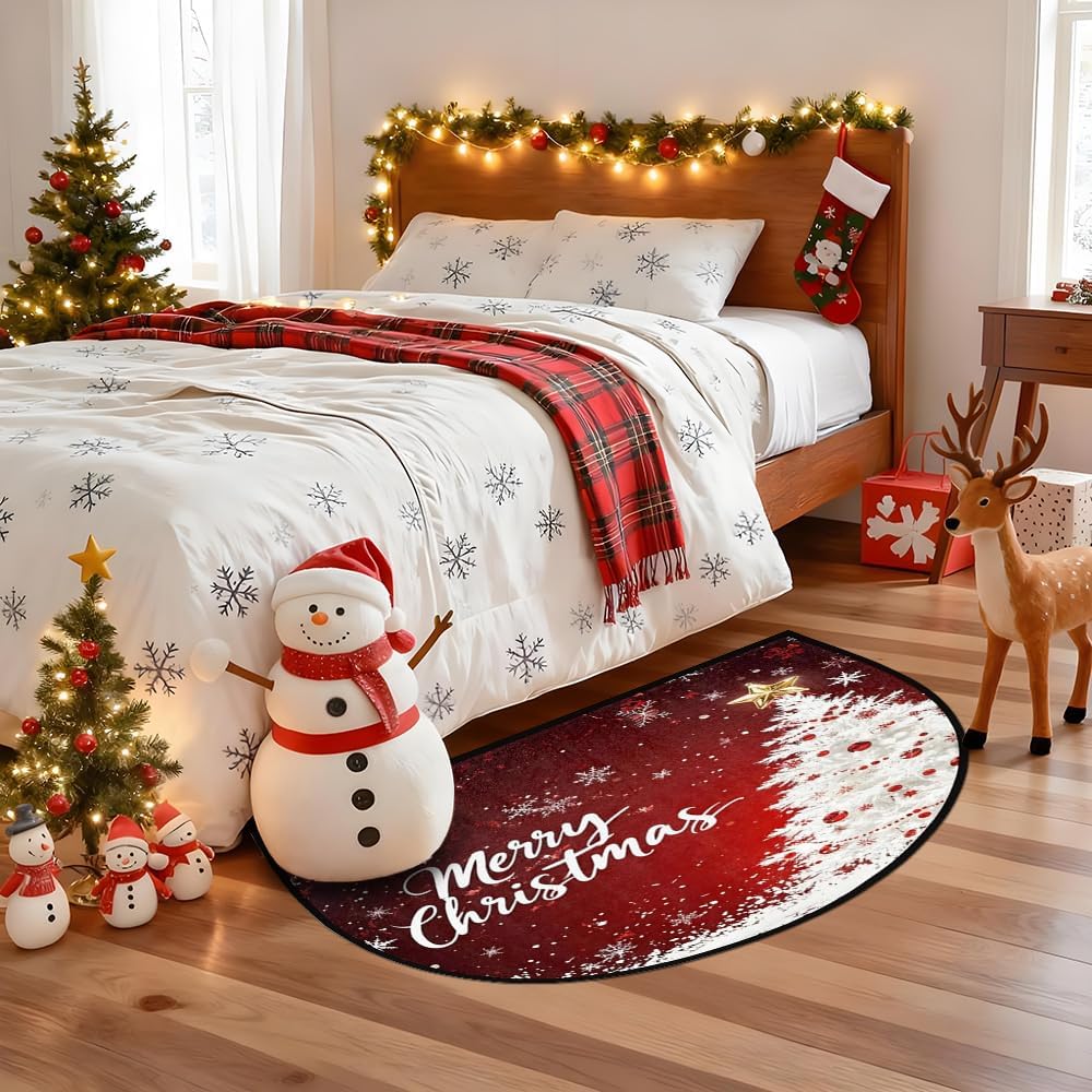 Christmas Door Mat for Outdoor Indoor Welcome Mat Red Half Round Doormat Christmas Entryway Rug 24" x 36" Holiday Door Mats for Home