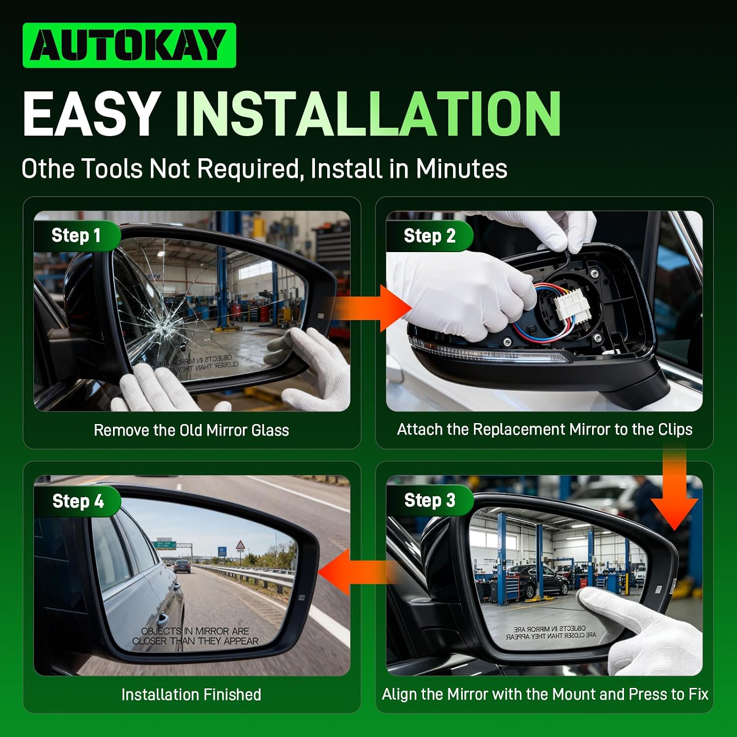 AUTOKAY Right Passenger Side Mirror Glass with Power Heated Fits for Volkswagen VW Passat Jetta Beetle 2011-2018, Passenger Side Exterior Rearview Mirror Replacement with Backing Plate