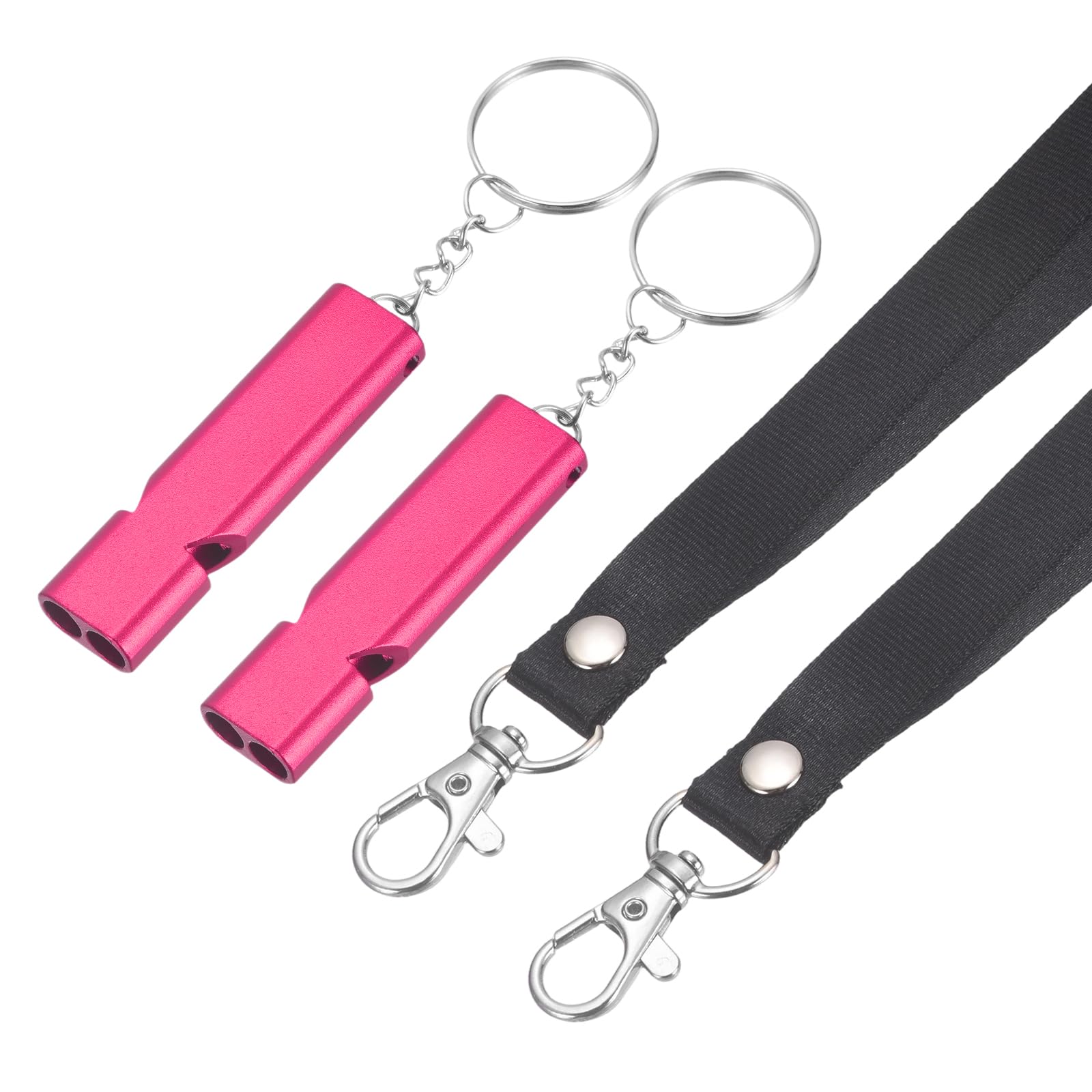 YELARXI Emergency Whistle, Aluminum Survival Whistles with Lanyard and Keychain Loud Safety Rescue Signaling, 2 Pcs & Rose Red- Fitting for (Outdoor Camping/Hiking/Sports Game)