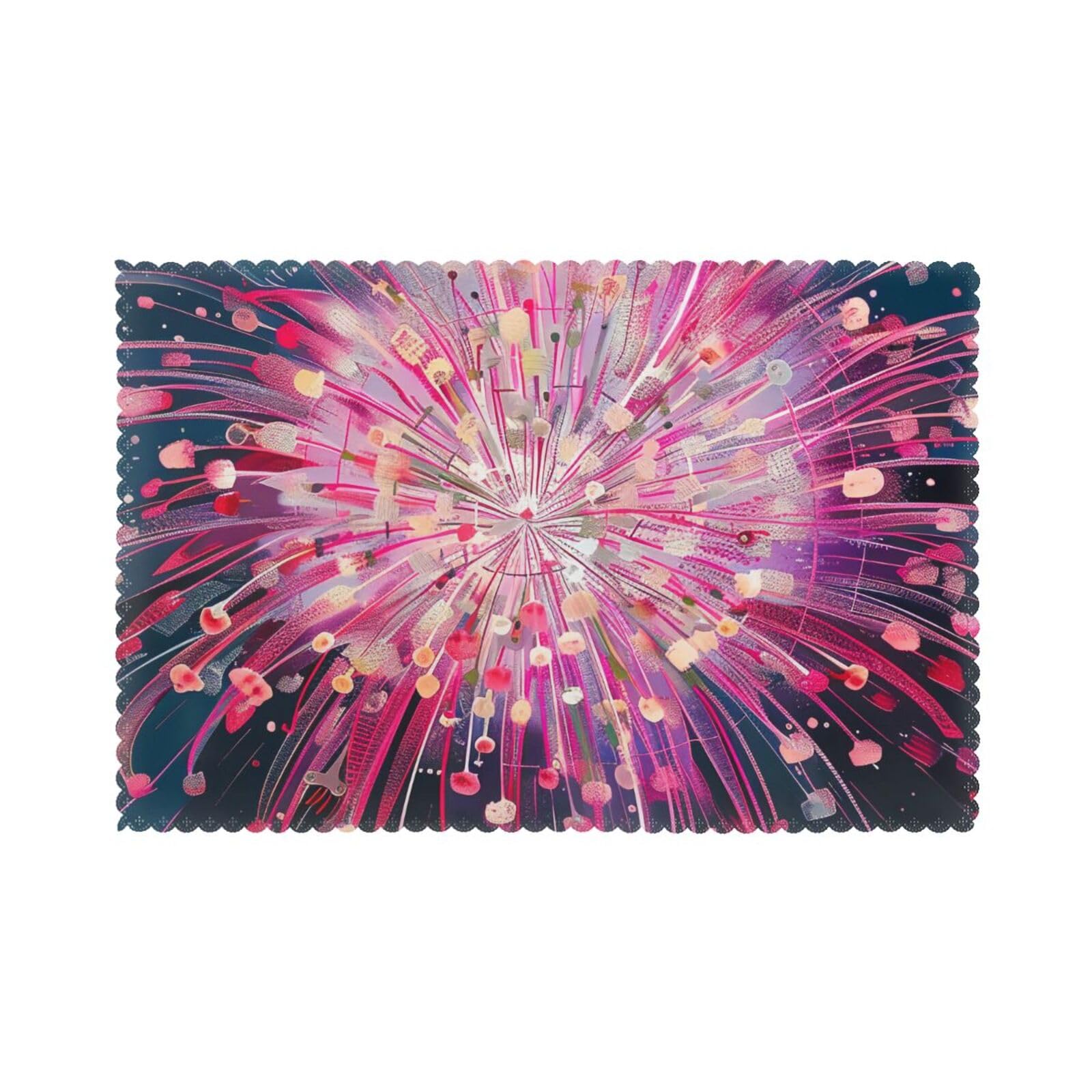 Fireworks Art Printed Placemat Heat Resistant Place Mats Set of 6 PCS Washable Kitchen Table Mats, 12x18 Inch