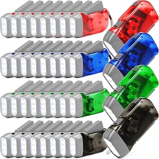 Treela 36 Hand Crank Flashlights,Green, Gray, Blue, Red