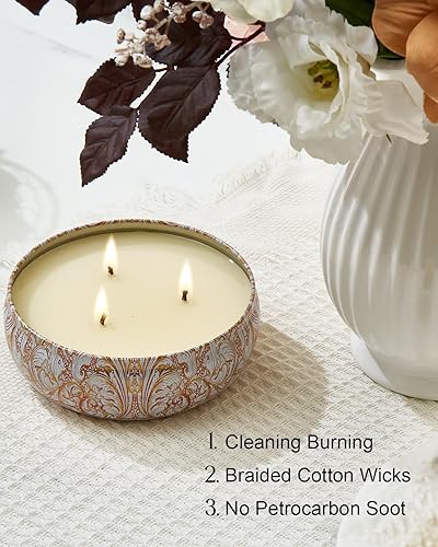 Miniatura 7 de M&SENSE Vela de soja con aroma a rosa mimosa de 12 onzas, más de 40 horas de tiempo de combustión, vela de aromaterapia natural de 3 mechas