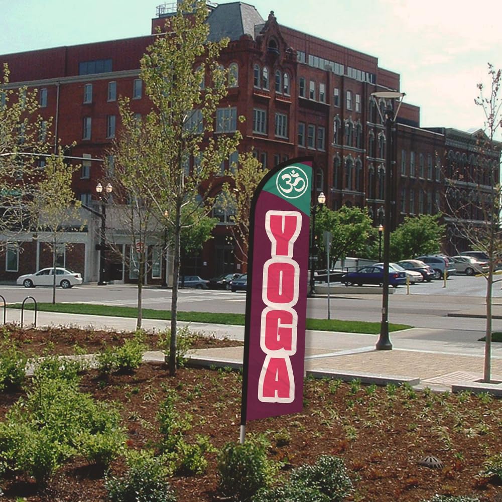 Yoga Windless Banner Advertising Flag & Pole Kit - Perfect for Spas, Massage Therapists, Gyms, Yoga Studios