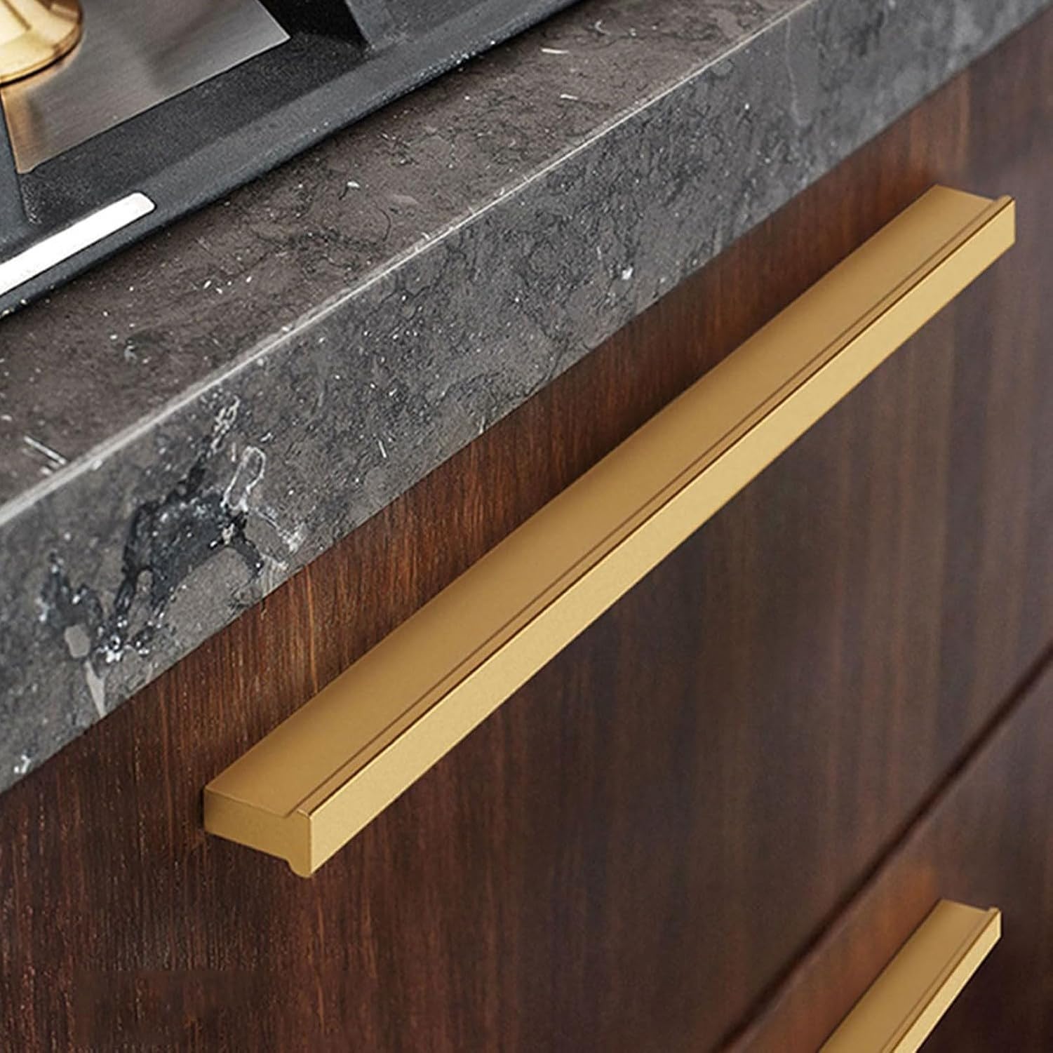 Griffstange für Schrank und Möbel, 2er-Set Aluminium-Griffleiste matt eloxiert, Küchengriffe mit Lochabstand 96 mm/3,8 Zoll, Vollmaterial Gesamtlänge 115-1000 m, Gold, Hole Centers：768mm/30.2in