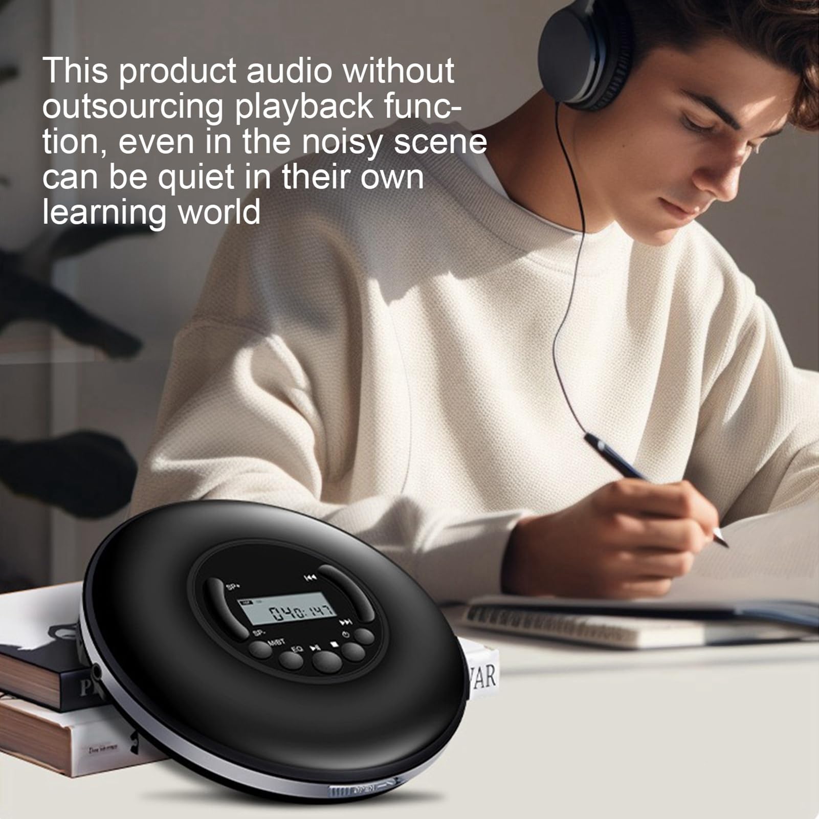 Dioche Lettore CD Portatile Lettore CD Portatile con Display LCD - Musicale MP3 con Funzione di Ripetizione AB, Effetti Sonori EQ e compatibilità con Altoparlanti Esterni, Design Compatto in Bianco