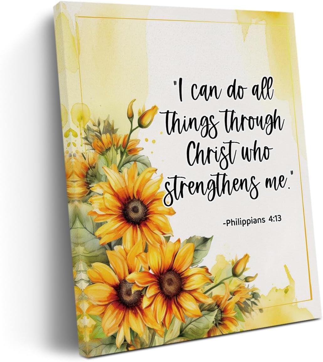 Motivational Inspirational Faith Christian Gifts for Woher Sister Religious Sunflower Gifts Canvas Wall Art Wall Decor, Vintage Prints Painting Artwork for Home Bedroom Office,11.4x15inch,Framed