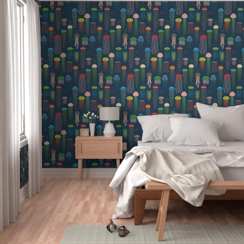 Spoonflower Peel & Stick Wallpaper - Ocean Navy Seahorse Nautical Design, Removable, 9ft X 2ft - View #5