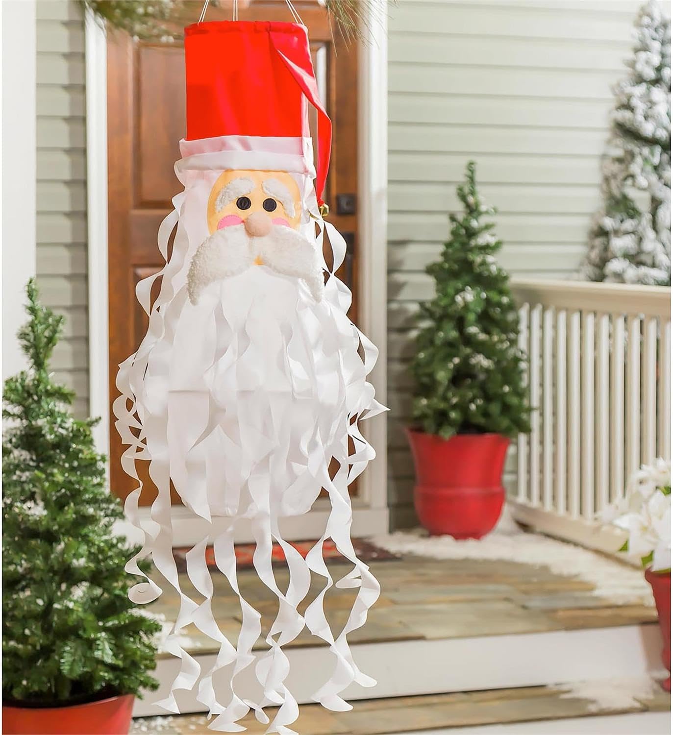 Evergreen Flag Applique Santa Claus Windsock 3D Christmas Windsocks Outdoor Hanging | 36 Inch Winter Wind Sock | Christmas Party Decorations for Garden Porch Yard Patio Lawn