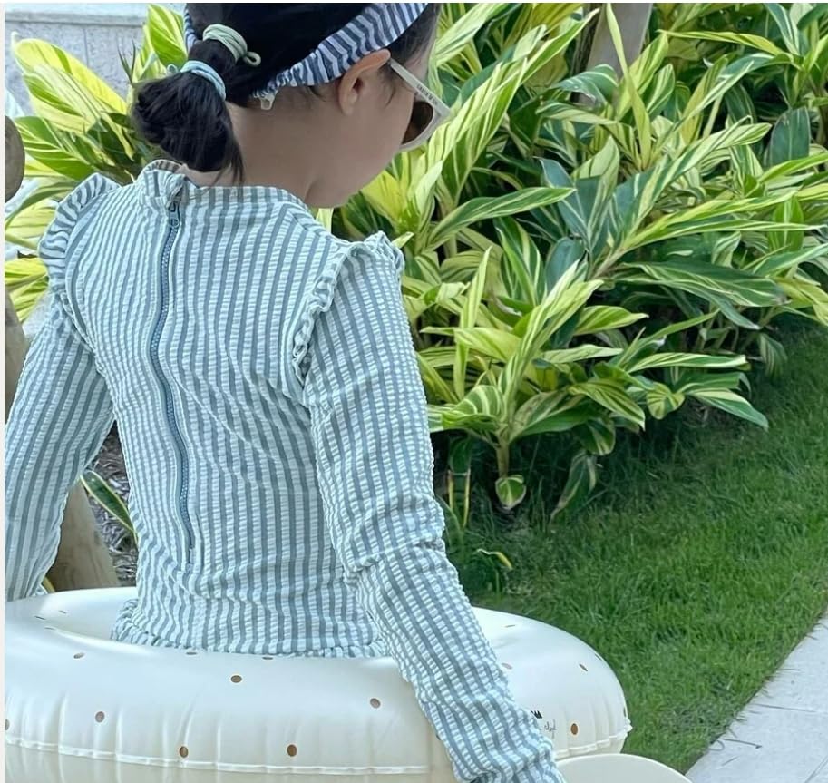 Image of Girls One Piece Swimsuits Zipper Rash Guard Long Sleeve Bathing Suit with Ruffle Hem UPF50+