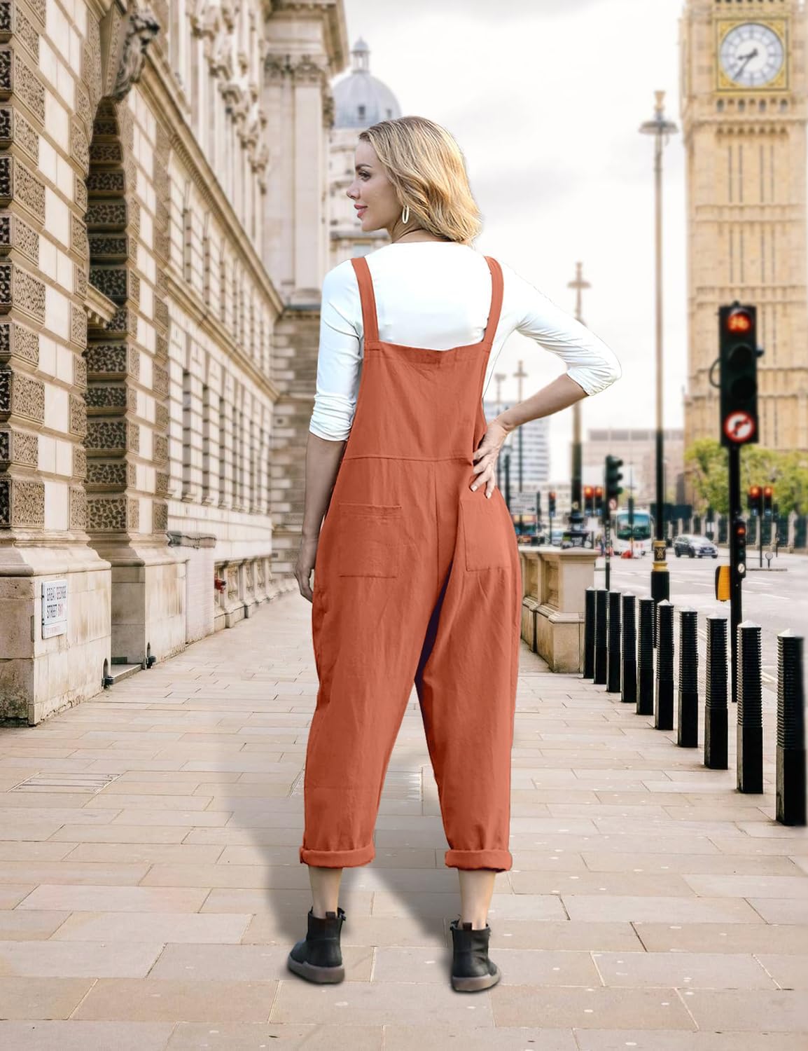 YESNO Women Long Casual Loose Bib Pants Overalls Baggy Rompers Jumpsuits with Pockets PV9 - Image 4