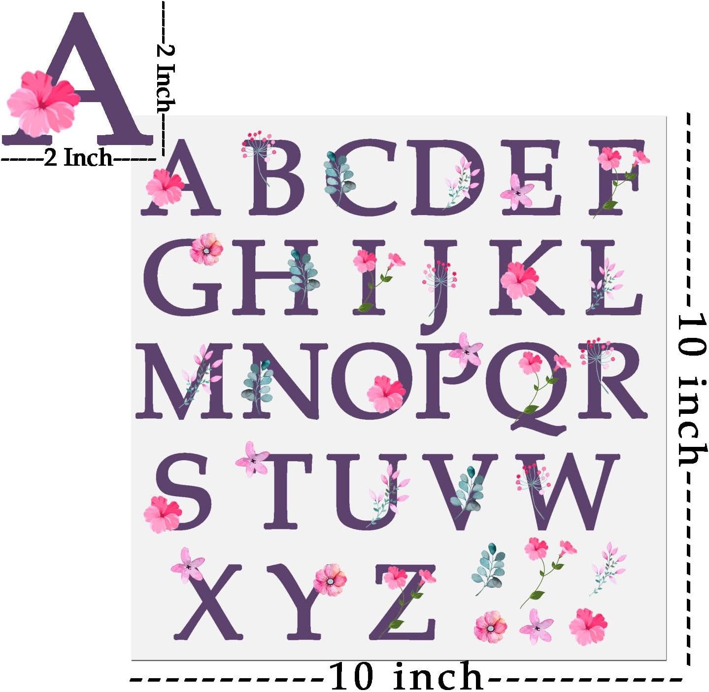 26 Letters Transfer Rub on Sticker for 16 oz Glass,Flower Design,Alphabet Waterproof Rub on Transfer for Wedding Invitation DIY Gifts Friends Family,4 Colors