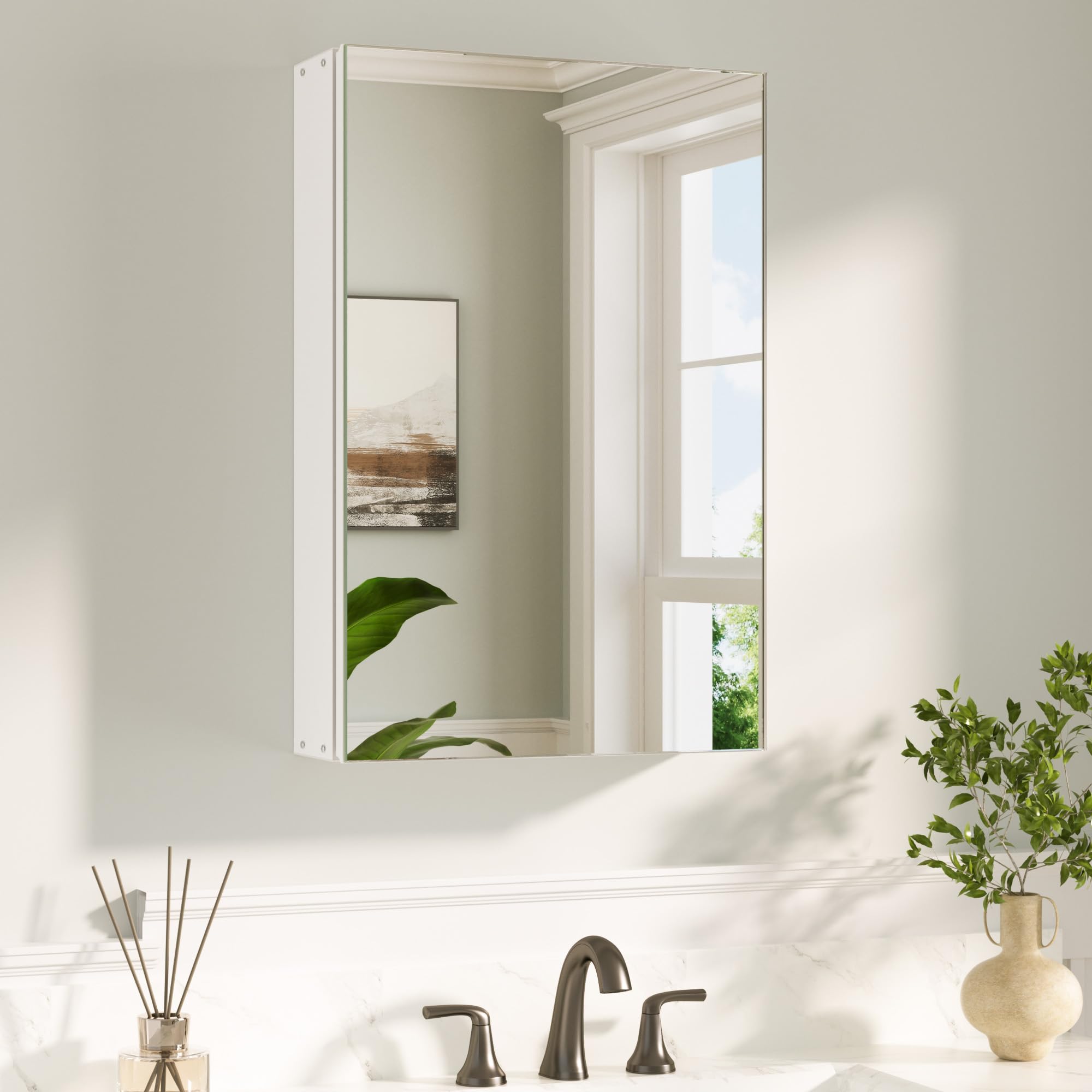 Keonjinn Bathroom Cabinets with Mirror - 40x60cm Aluminum bathroom Mirror Cabinets - Recessed Bathroom or Wall Mounted Cabinet with Stepless Adjustable Shelves, Modern Silver Bathroom Cabinet