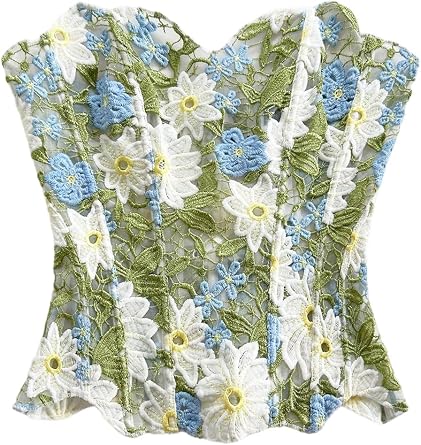 WDIRARA Womens Floral Embroidered Corset Bustier Tube Tops