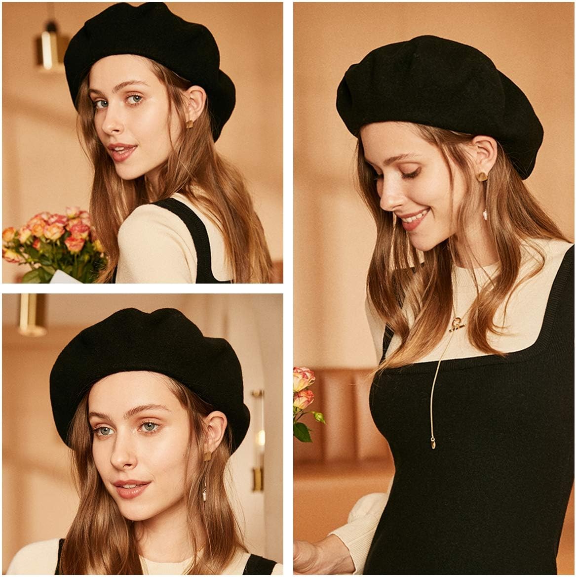 Womens Winter Beret Hat Knitted Beanie Cap Autumn Winter Hat French Classic Beret - Image 5