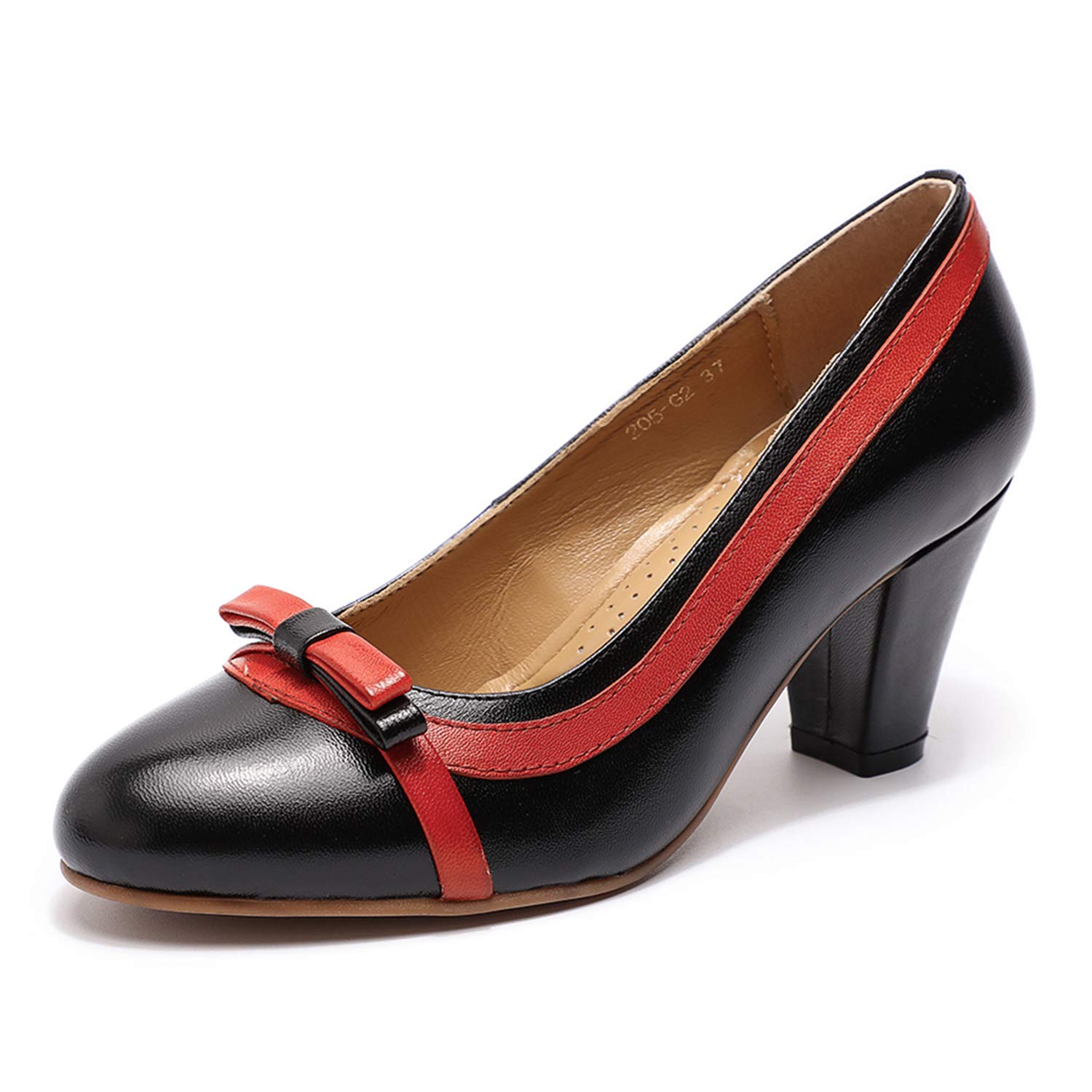 Mona flying Leather Mid Chunky Pumps Elegant Women Slip On Classic Comfortable Elegant Handmade Work Shoes