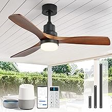 Sofucor 52 Inch Smart Ceiling Fans with Lights and Alexa/Google Assistant/APP/Remote Control-Modern Solid Wood Outdoor Walnut 3 Blades Ceiling Fan for Bedroom Living Room Farmhouse Patio, Brown Black