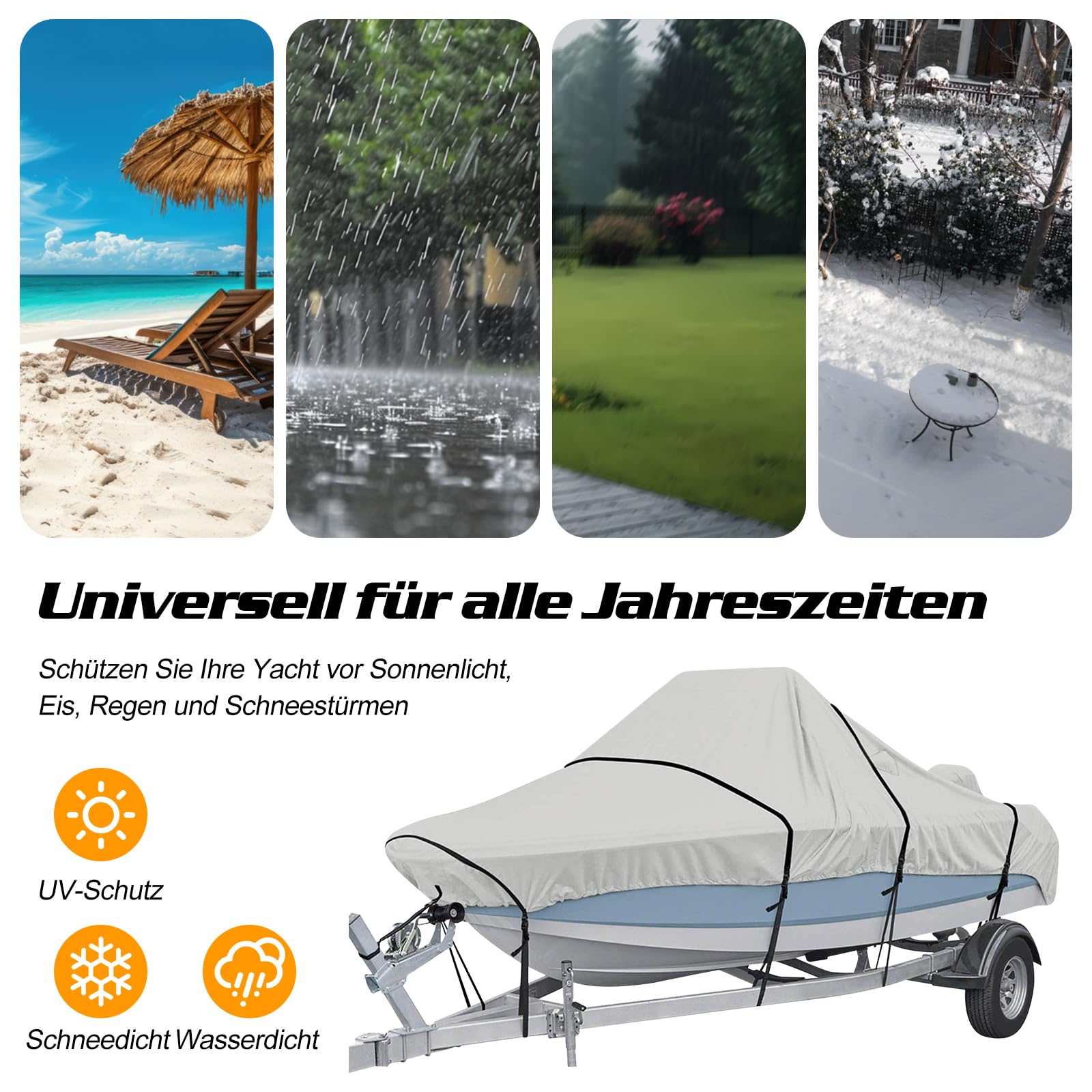 Ergocar wasserdichte Bootsabdeckung 420D 6 Meter * 2,9 Meter Canvas Kajakabdeckung V-Förmiger Staubdicht Uv-Schutz Mit Aufbewahrungsbeuteln Für Boote 17-19 Fuß