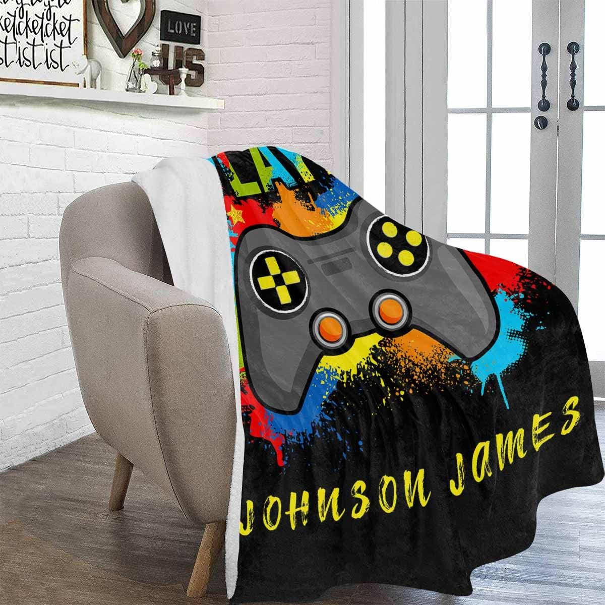 Personalized Gaming Blanket With Name - Custom Gamepad Throw for Boys, Girls, Teens - Soft Fleece Controller Blanket for Couch, Sofa, Game Room - Birthday Gift for Game Lovers 50"x60"