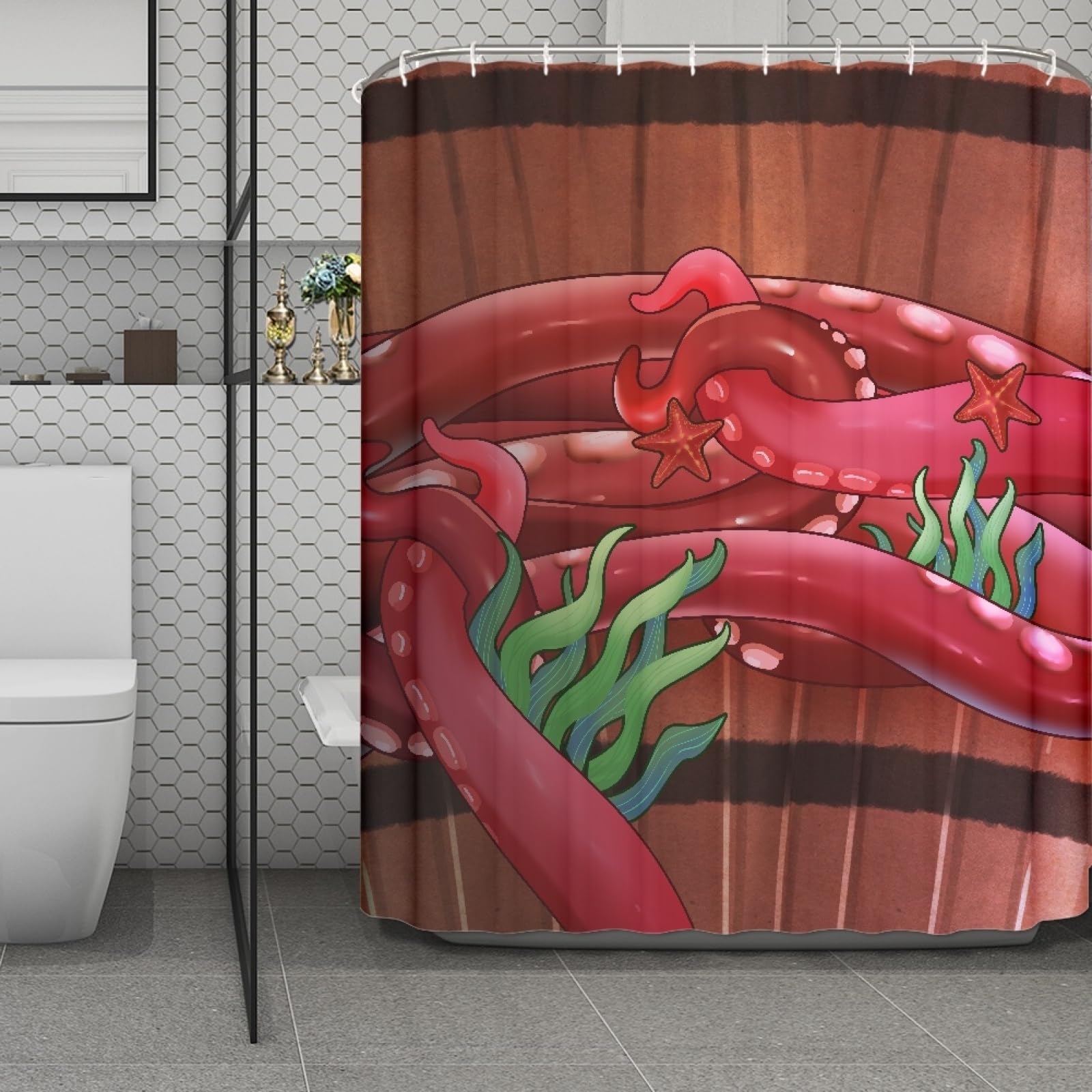 Rideau de douche anti moisissure rouge 200X240 séchage rapide efficace